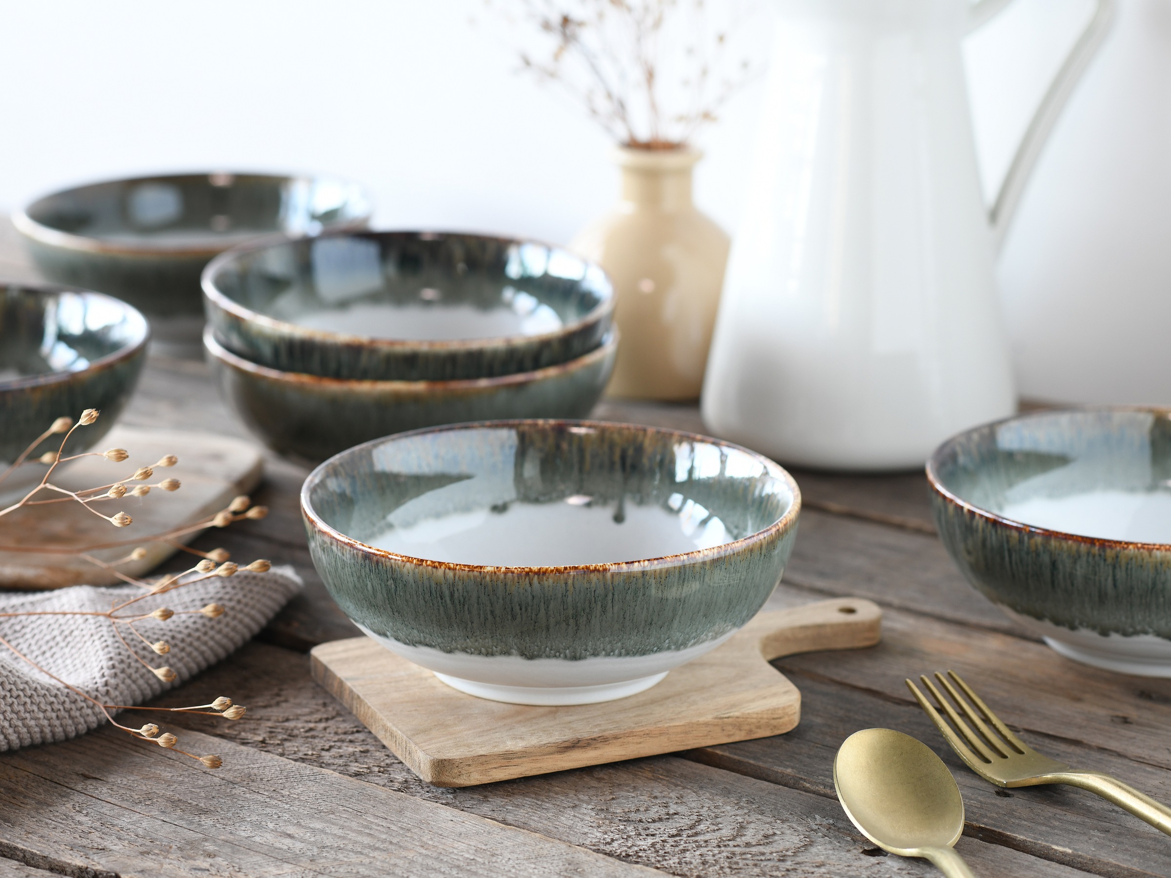 CreaTable Schale »Cascade, Bowl Set 12-tlg«, 12 tlg., aus Steinzeug, Rekativglasur, Healthy Food