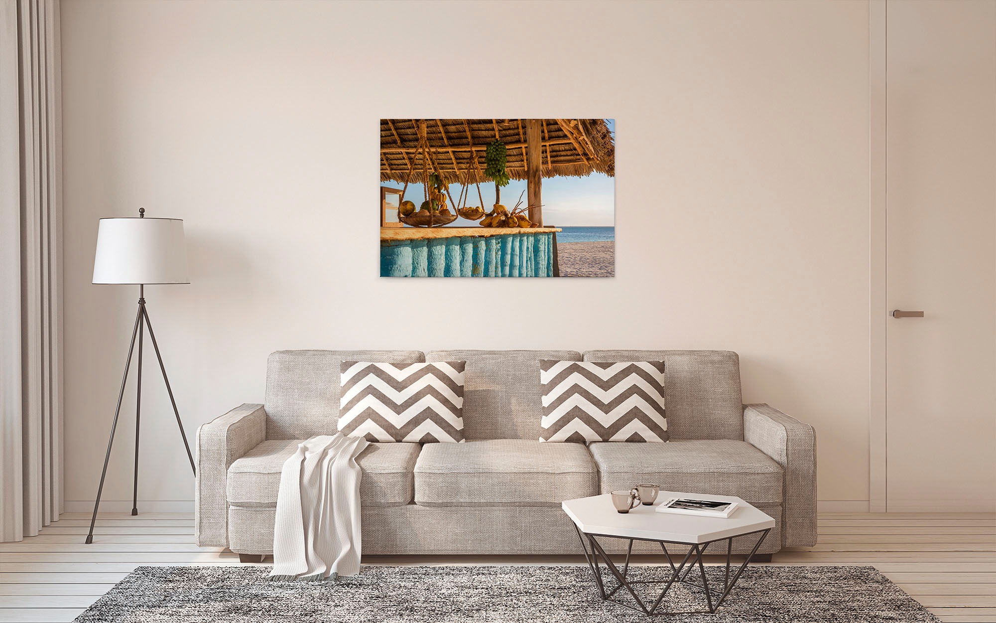 A.S. Création Leinwandbild »Beach Bar«, Kunst-Gemälde-Kinder, (1 St.), Strandbar Meer Keilrahmen Sommer Leinwand-Bild Wohnzimmer modern Wand