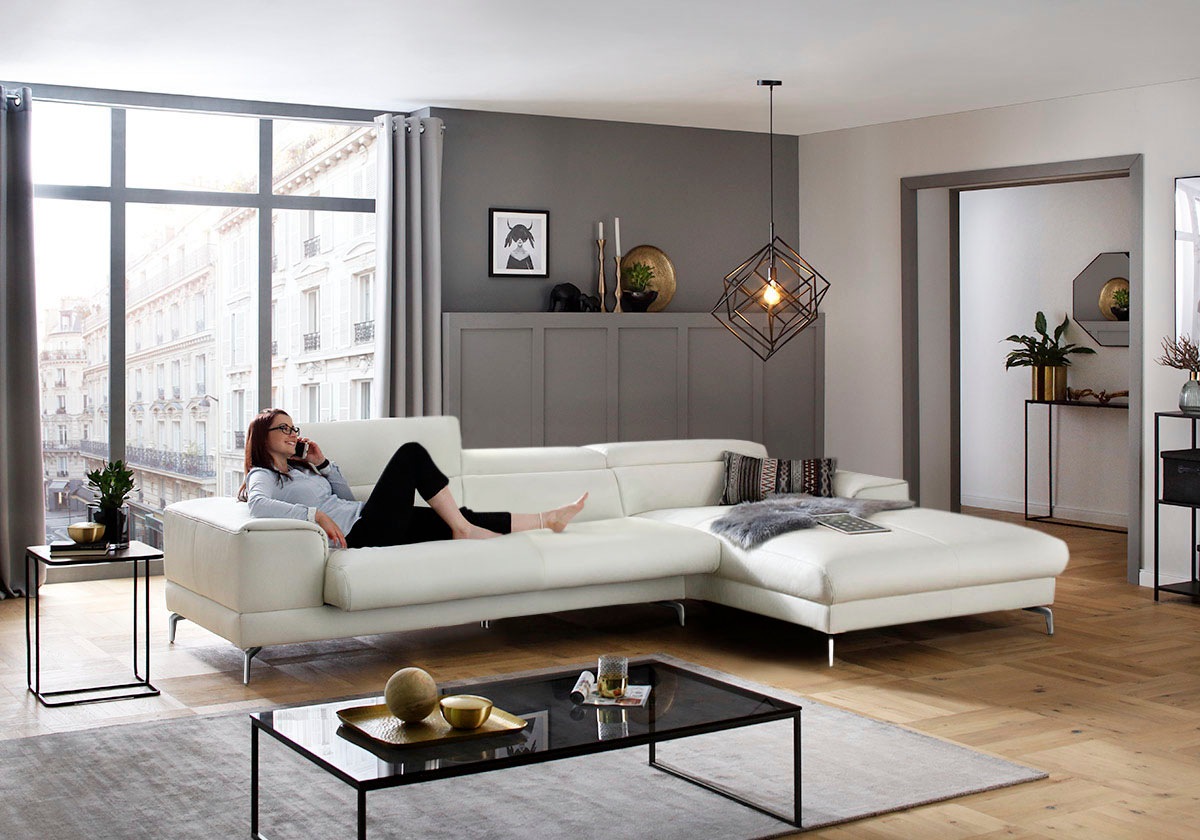 W.SCHILLIG Ecksofa »piedroo, Designsofa mit tollem Sitzkomfort, elegant und bequem, L-Form«, Kopfteilverstellung, wahlweise mit Sitztiefenverstellung, Breite 343cm