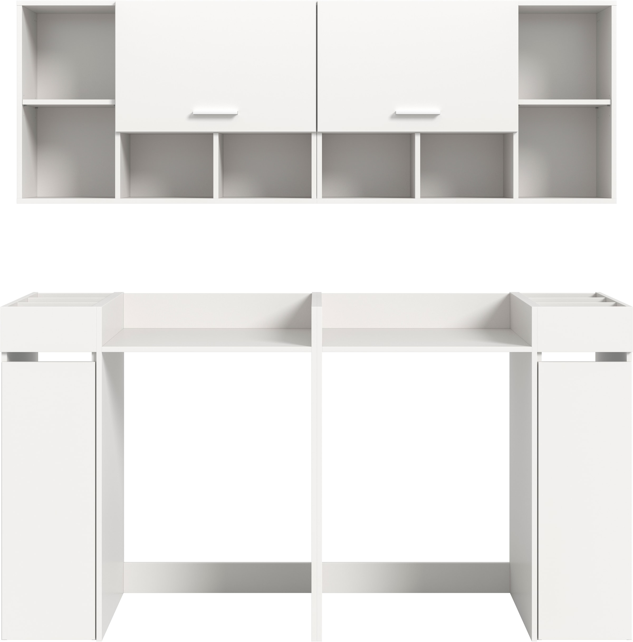 welltime Badmöbel-Set »FALAS, TOPSELLER!, 6-teilig, Hauswirtschaftsraum Set, Breite 190 cm«, (Set, 6 St., 2x Waschmaschinenumbauschrank, 2x Standregal & 2x Hängeschrank), Kombination, Waschmaschinenumbau, Waschmaschinenschrank, Wäschekammer
