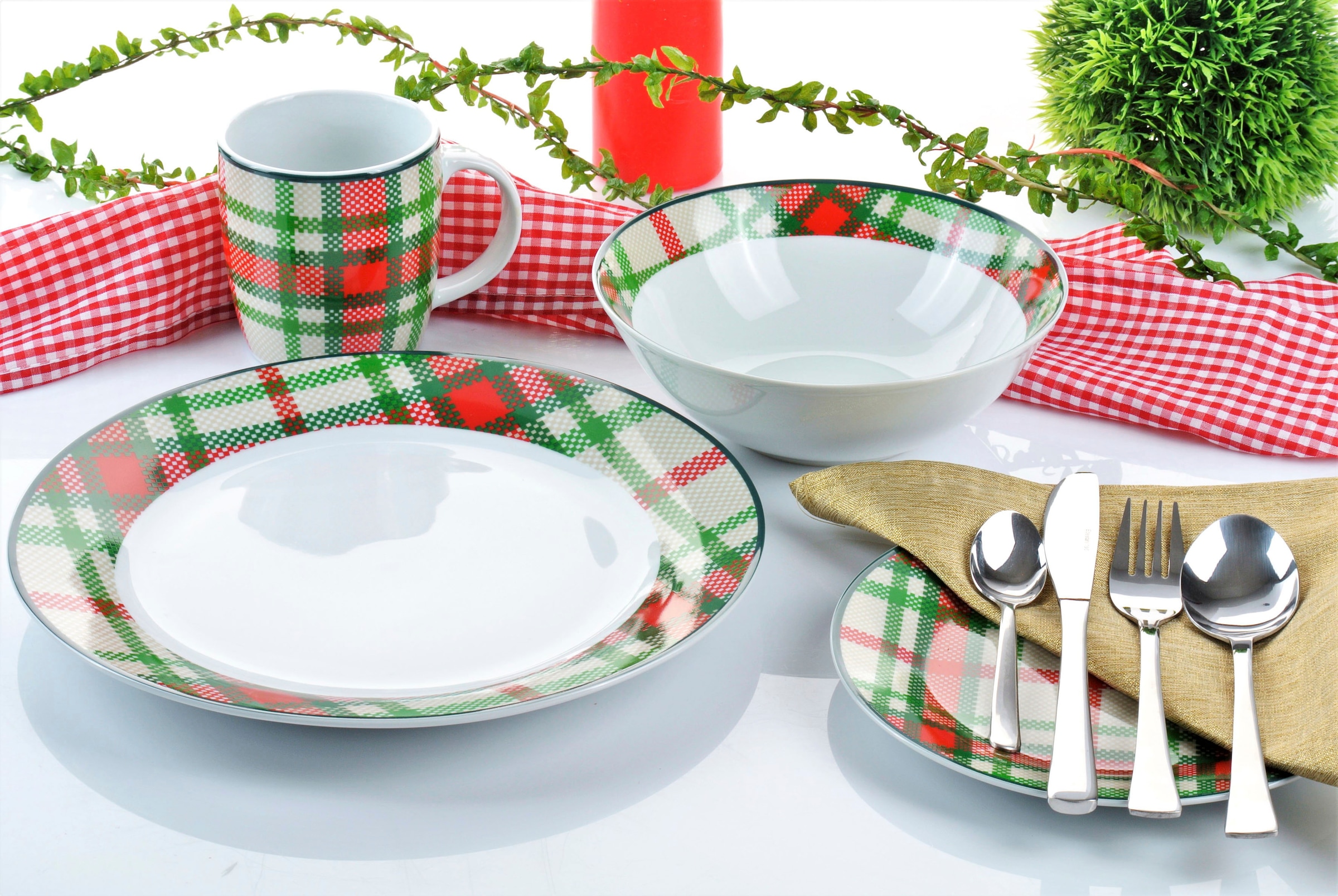 Retsch Arzberg Kombiservice »Highland Green«, (Set, 24 tlg.), traditionelles Schotten-Karo in frischen Farben