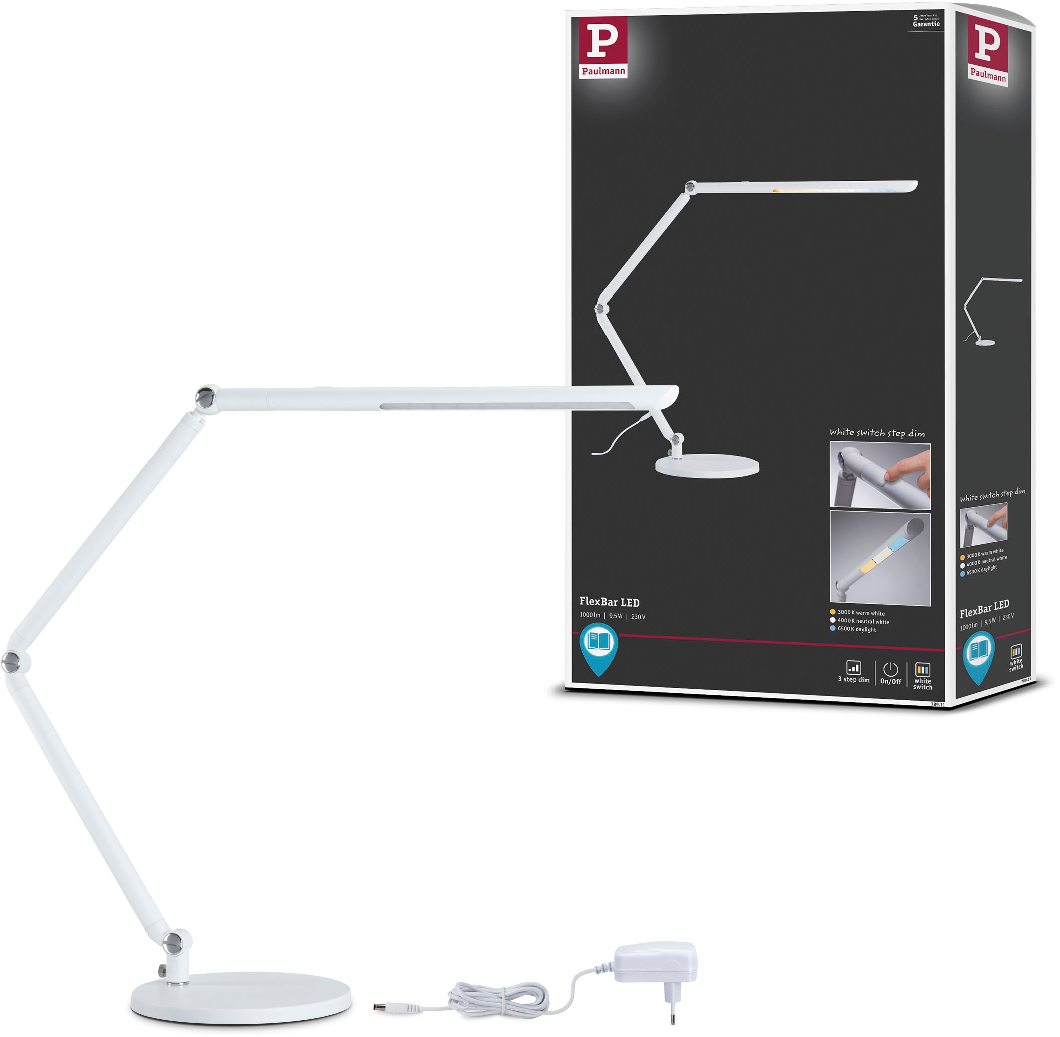 Paulmann LED Schreibtischlampe 3-step-dimmbar flammig-flammig »FlexBar auf bestellen Rechnung 230V«, 1