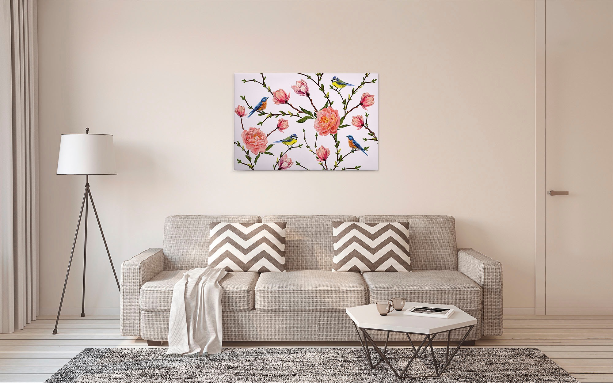 A.S. Création Leinwandbild »Little Birds«, Kunst-Blumen-Kinder, (1 St.), Landhaus Keilrahmen Blumen Rosen Blümchen Leinwand-Bild Wohnzimmer