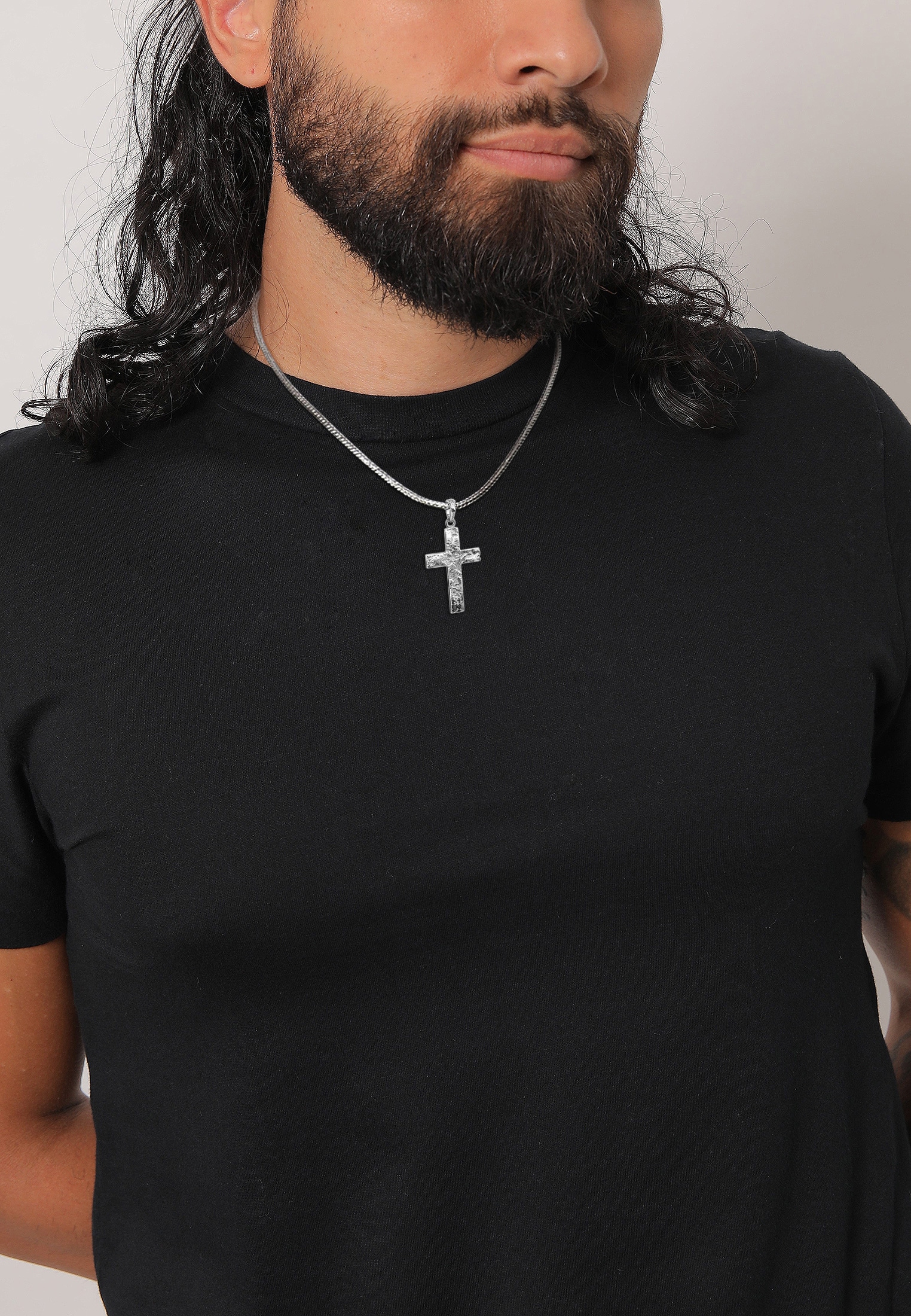 Kuzzoi Kette mit Anhänger 925 Gehämmert Silber« Kreuz »Herren Online-Shop Zopfkette im bestellen
