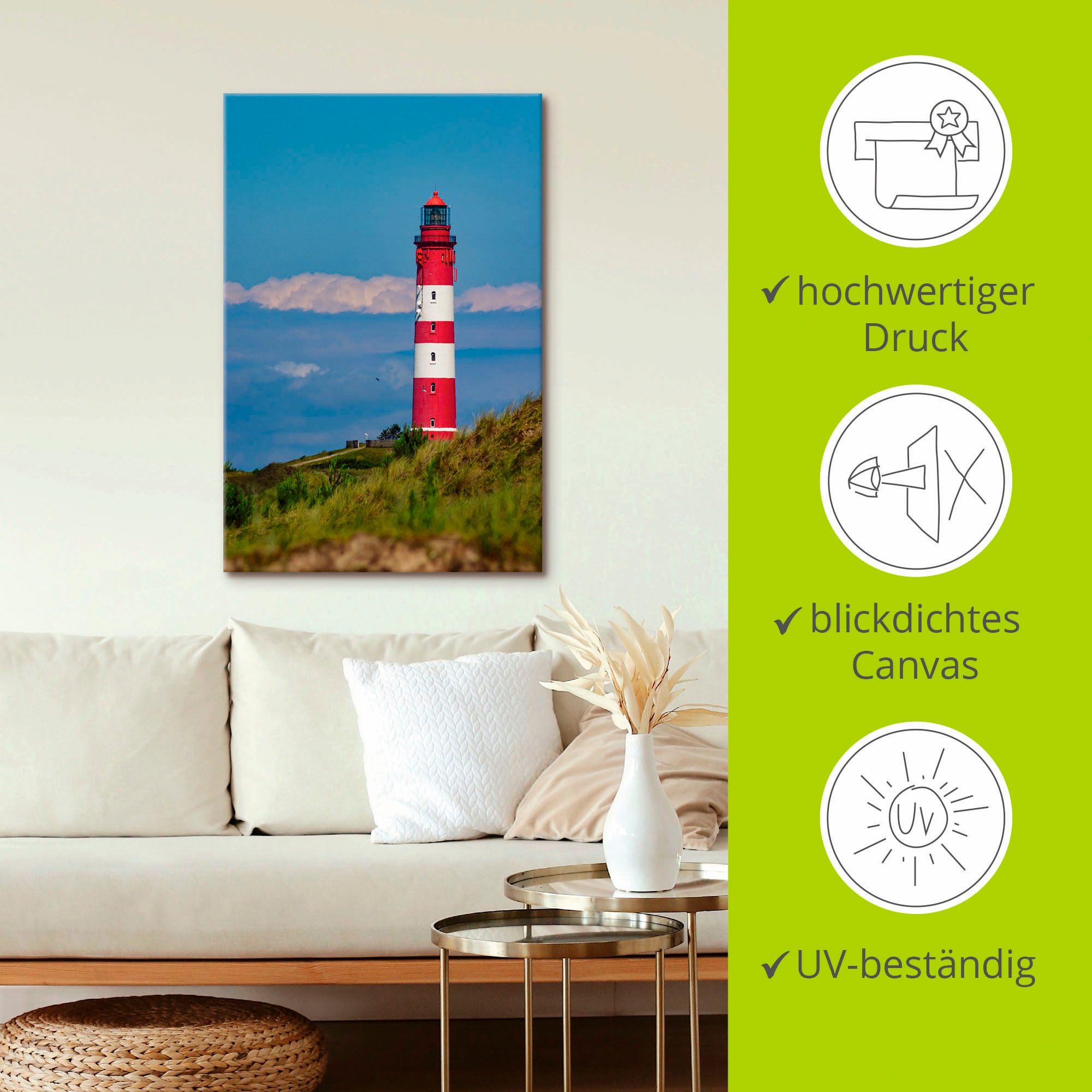 Artland Wandbild »Leuchtturm von Amrum«, Gebäude, (1 St.), als Leinwandbild, Poster in verschied. Größen