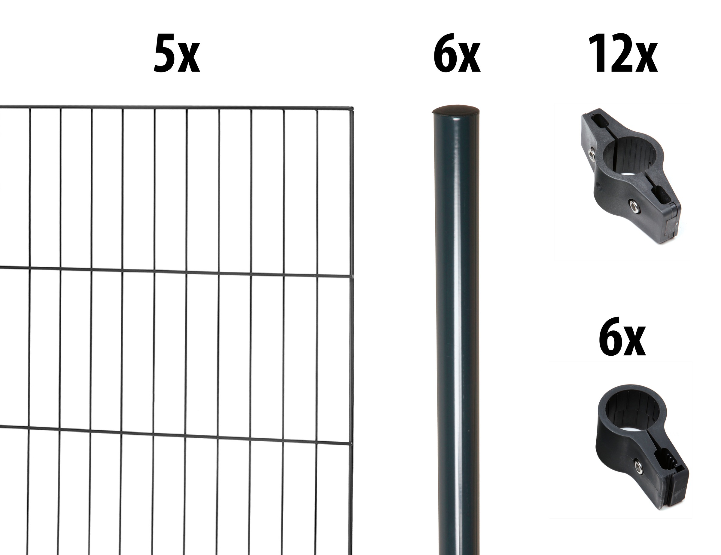 GARDEN 'N' MORE Einstabmattenzaun »mit Rundpfosten«, 5 Elemente für 10 m, LxH: 200 x 125 cm, mit 6 Pfosten