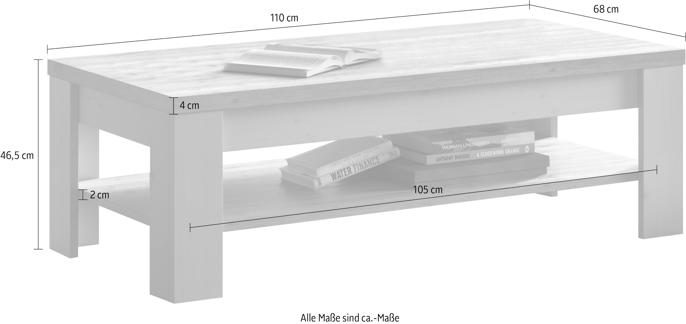 Home affaire Couchtisch »Country 110 x 68 cm, Wohnzimmertisch mit Ablageboden,«, Sofatisch, zweifarbig, rechteckig, Tischplattenstärke 38 mm
