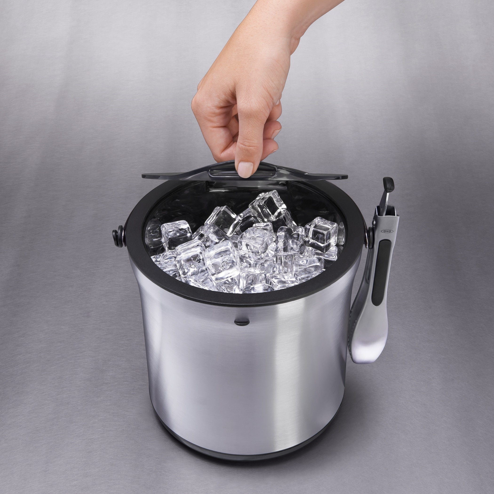 OXO Good Grips Eiseimer, Eiskühler, doppelwandig, mit Zangen-Set, Edelstahl