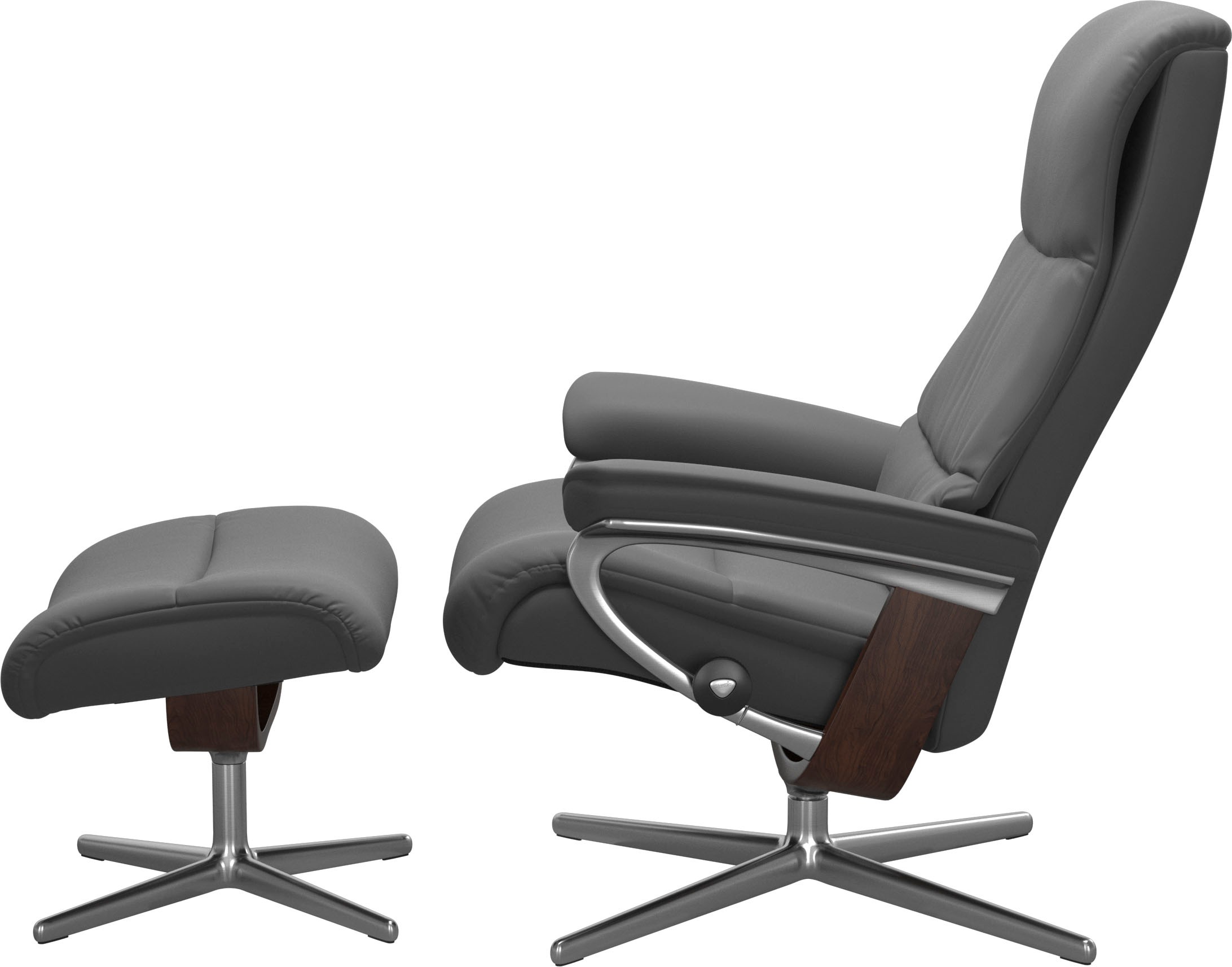 Stressless® Relaxsessel »View«, (Set, Relaxsessel mit Hocker), mit Hocker, mit Cross Base, Größe S, M & L, Holzakzent Braun