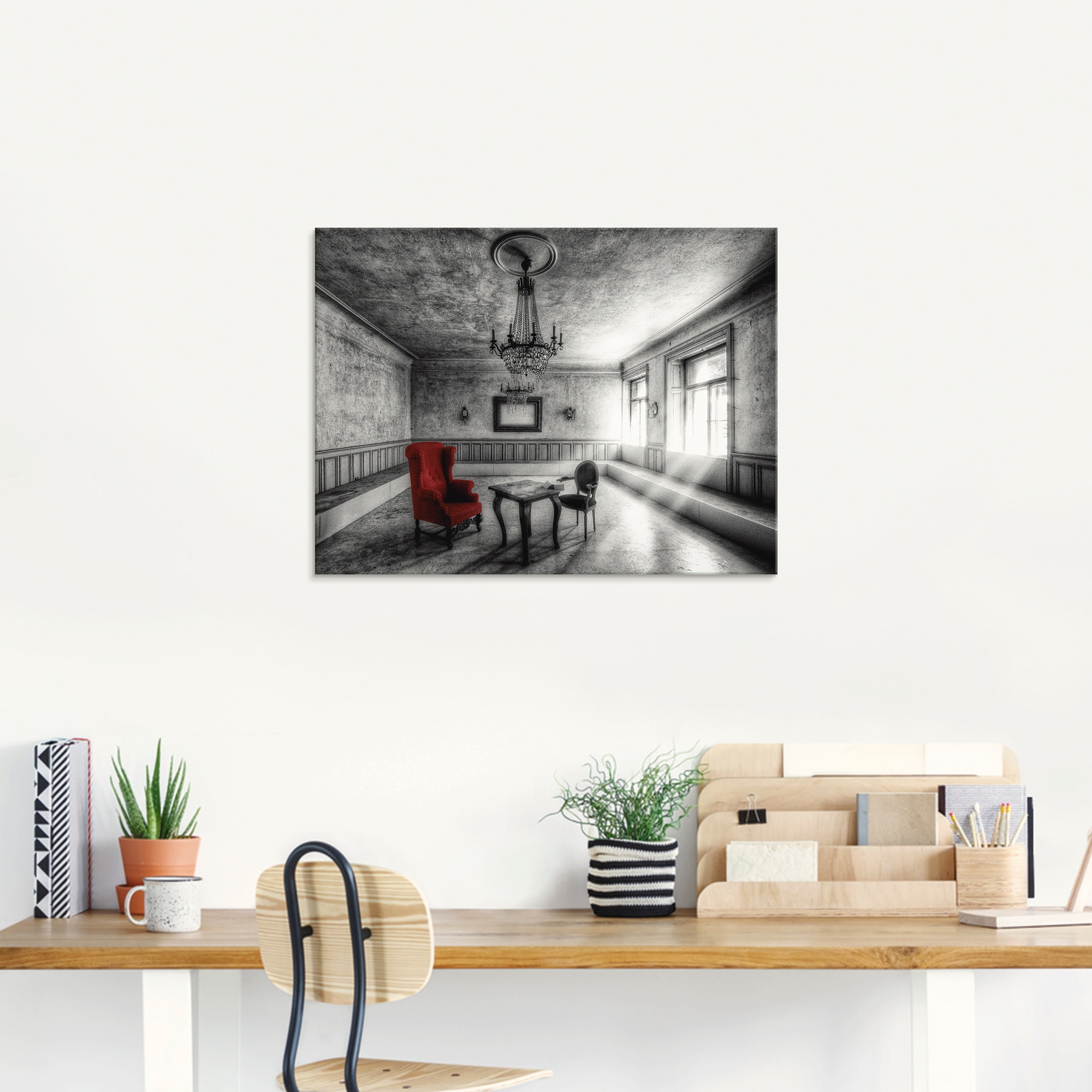 Artland Glasbild »Lost Place - Roter Sessel«, Architektonische Elemente, (1 günstig online kaufen