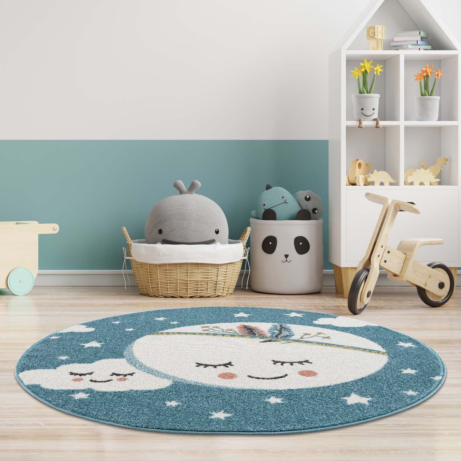 Carpet City Kinderteppich »Anime9383«, rund, Sternen-Teppich mit Mond, Weicher Flor, Pflegeleicht, Kinderzimmer