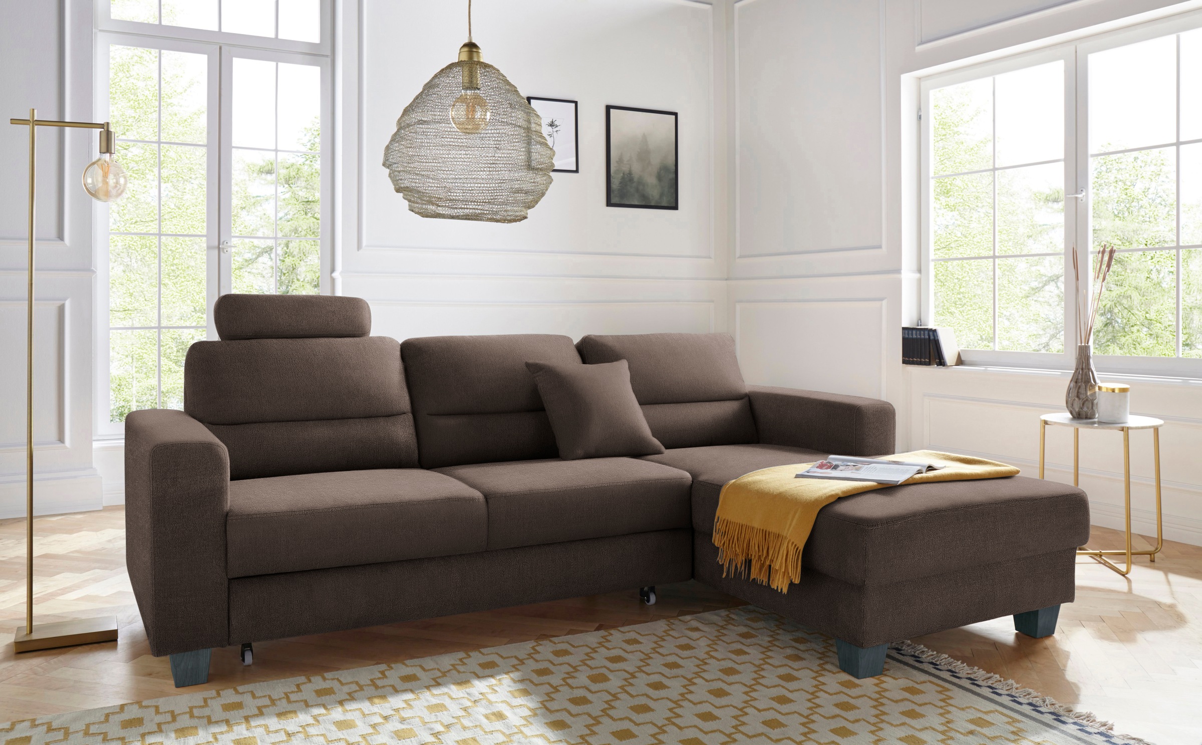 TRENDMANUFAKTUR Ecksofa »Chamber, zeitlos und modern, bequem mit hohem Sitzkomfort, L-Form«, inklusive einer Kopfstütze, wahlweise mit Schlaffunktion