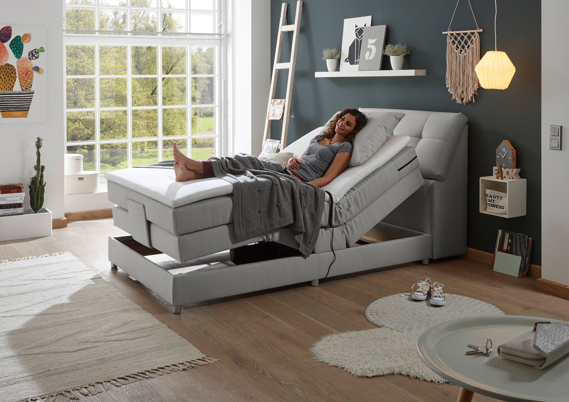 ED EXCITING DESIGN Boxspringbett »Concord«, inkl. Motor, Stauraum im Kopfteil und Topper