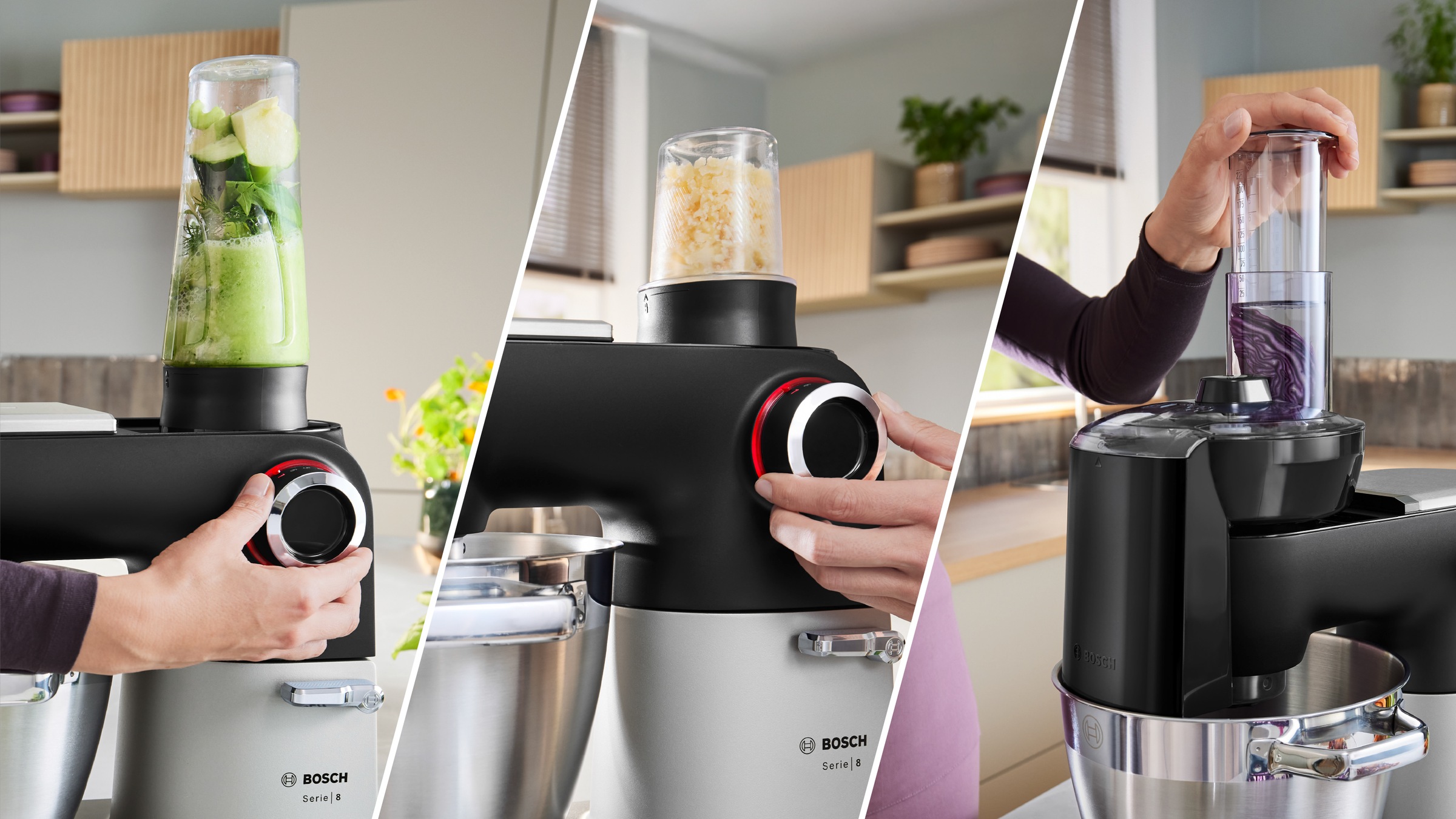BOSCH Küchenmaschine »Serie 8, MUMS8ZS22, XL 6 L Edelstahlschüssel, Waage« ToGo Mix-/ Trinkbecher, Timer, Vollmetallgehäuse, Durchlaufschnitzler