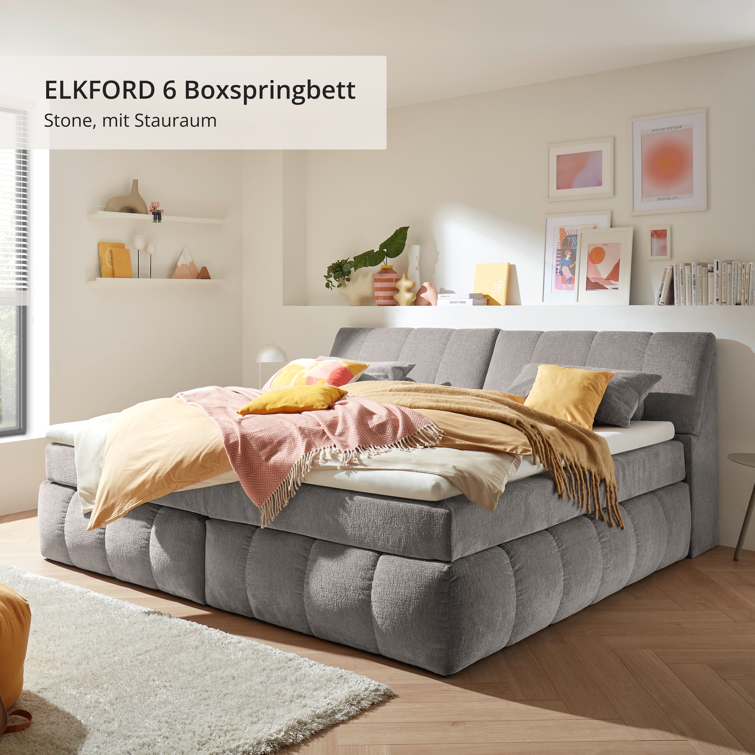 ED EXCITING DESIGN Boxspringbett »Elkford, Familienbett in der Größe 240x200cm« inkl. Stauraum im Kopfteil