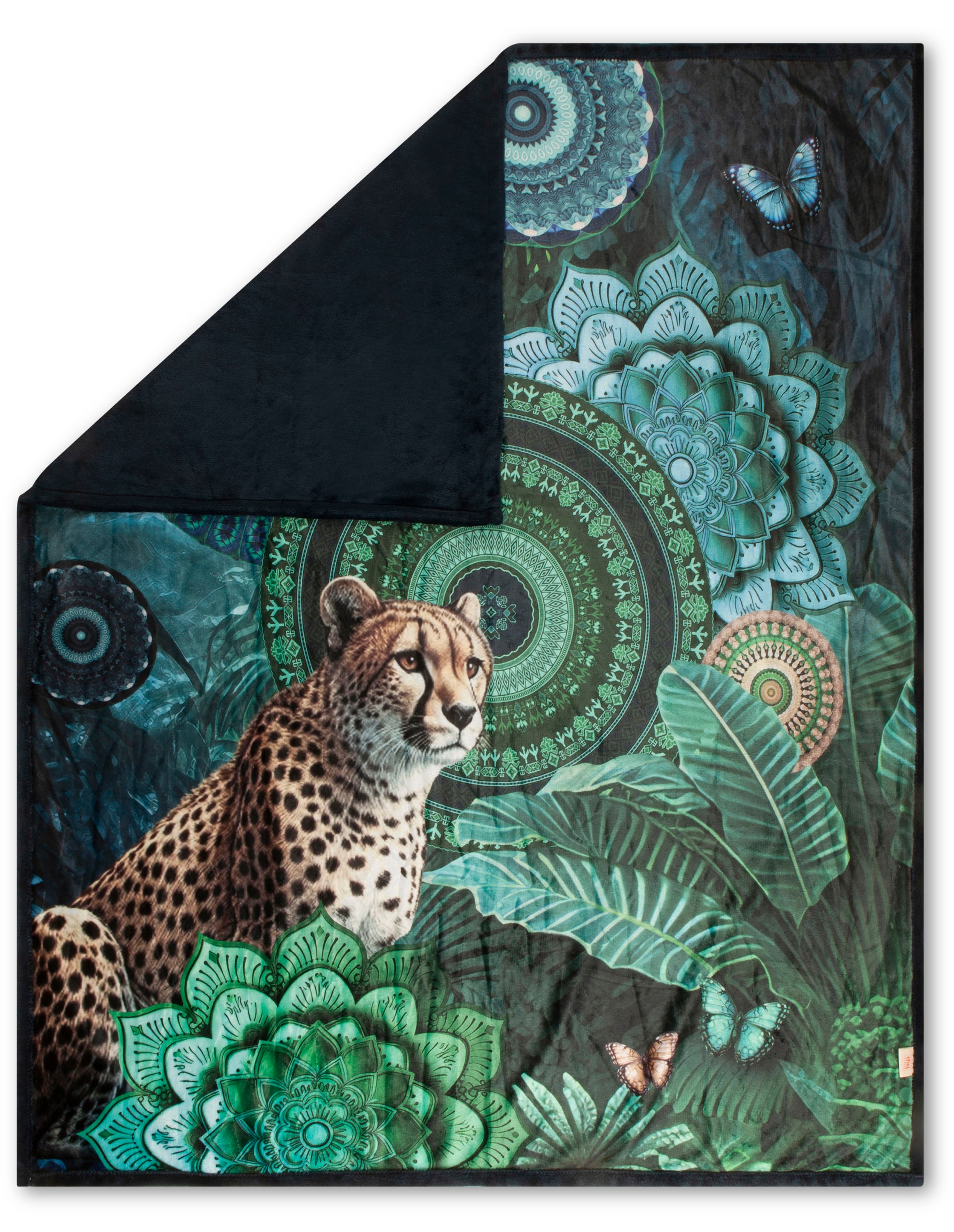 hip Plaid »Nyah«, Weich, Kuscheldecke, 130x160 cm, Wendeoptik, Mandala, Leopard, Blau