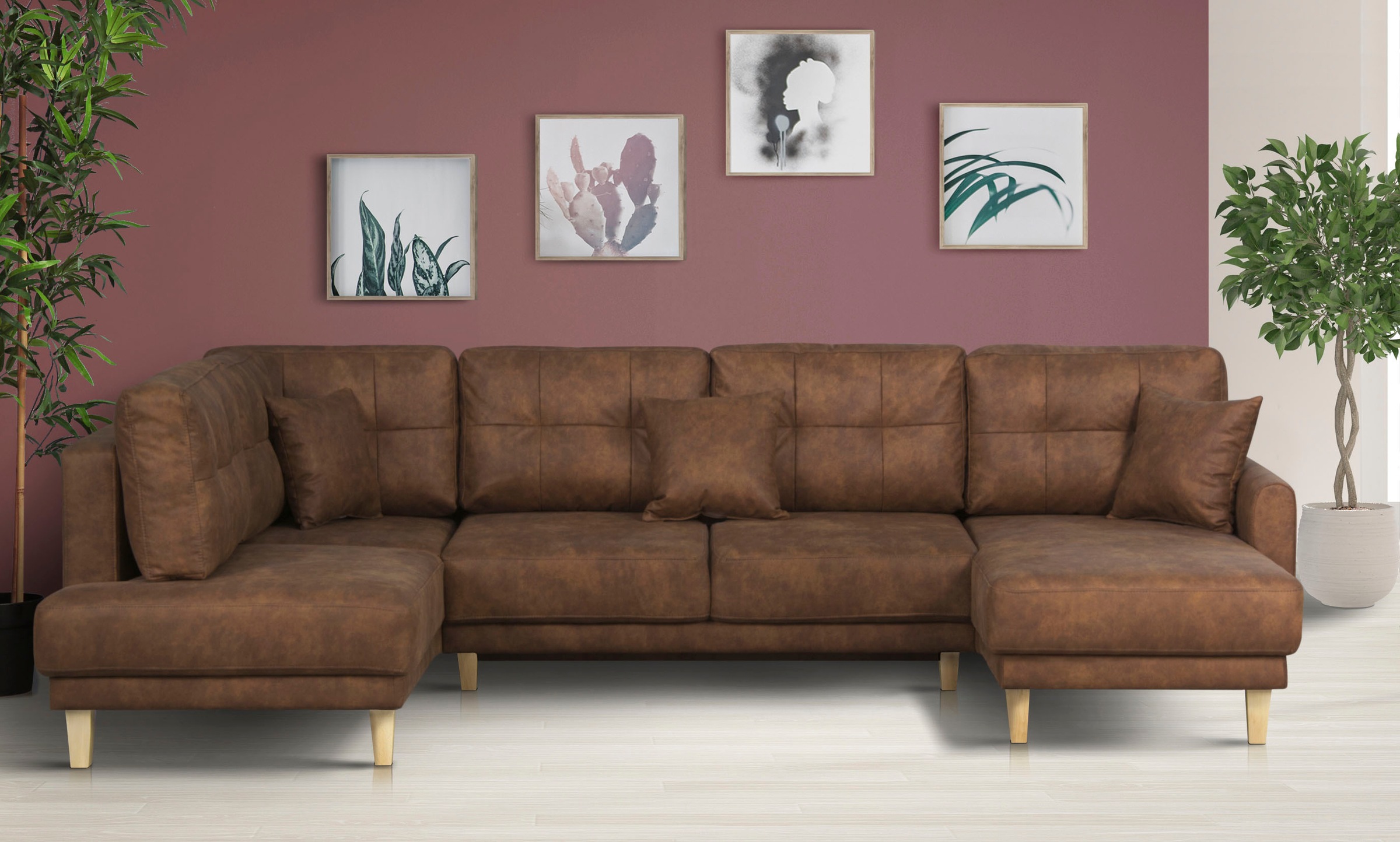 Home affaire Wohnlandschaft »TRIPLO U-Form wahlweise mit Schlaffunktion, B/T/H: 310/192/90 cm«, Schlafsofa, auch mit Bettkasten, Steppung im Rückenkissen