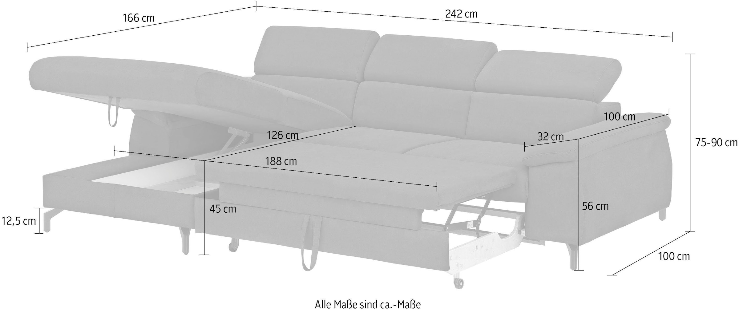 COTTA Polstergarnitur »Komaris L-Form«, (Set), Set bestehend aus: Ecksofa mit Kopfteilverstellung & Hocker