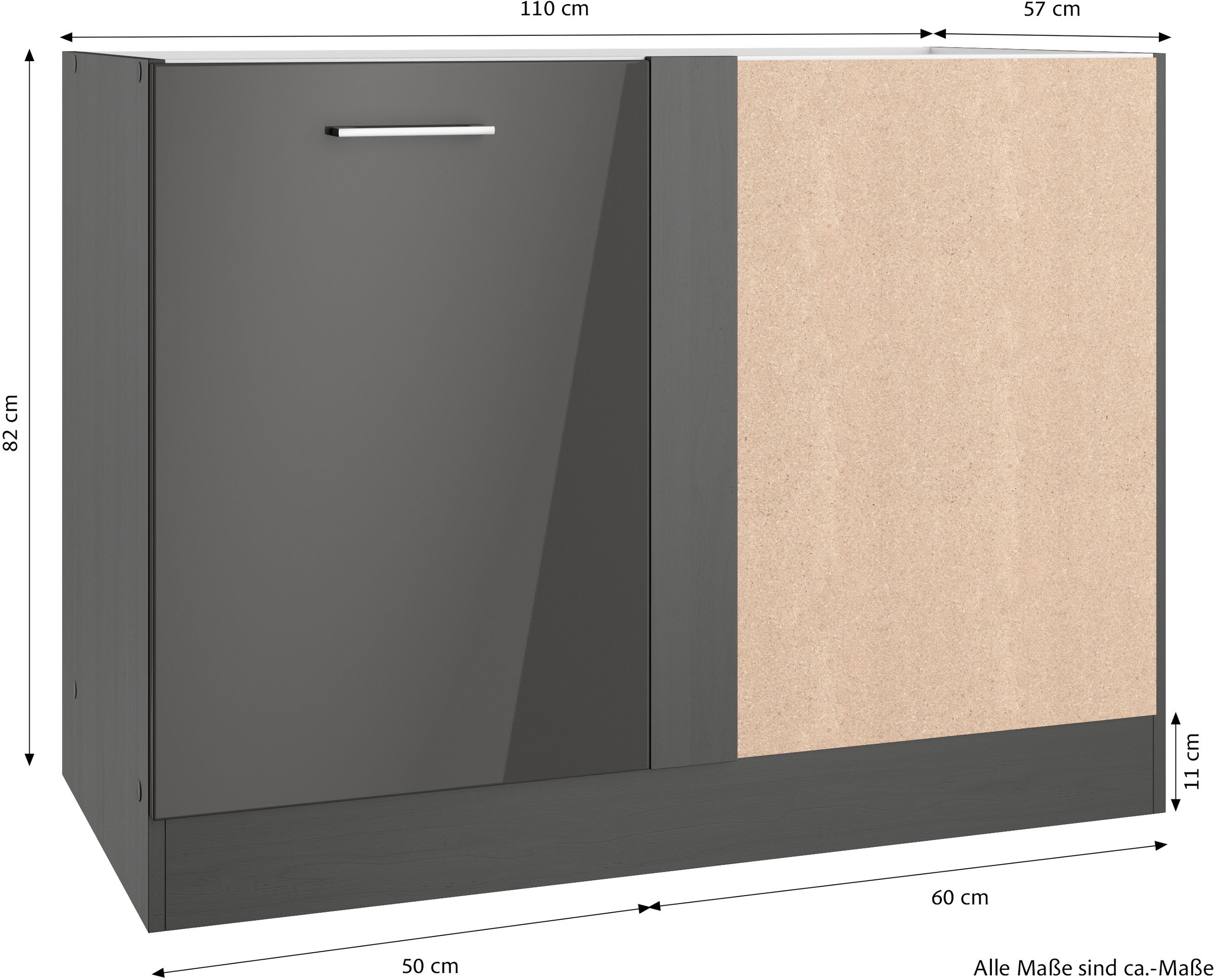KOCHSTATION Eckunterschrank »KS-Milan«, HELD Möbel, Eckunterschrank 110 cm, matte oder hochglänzende Fronten