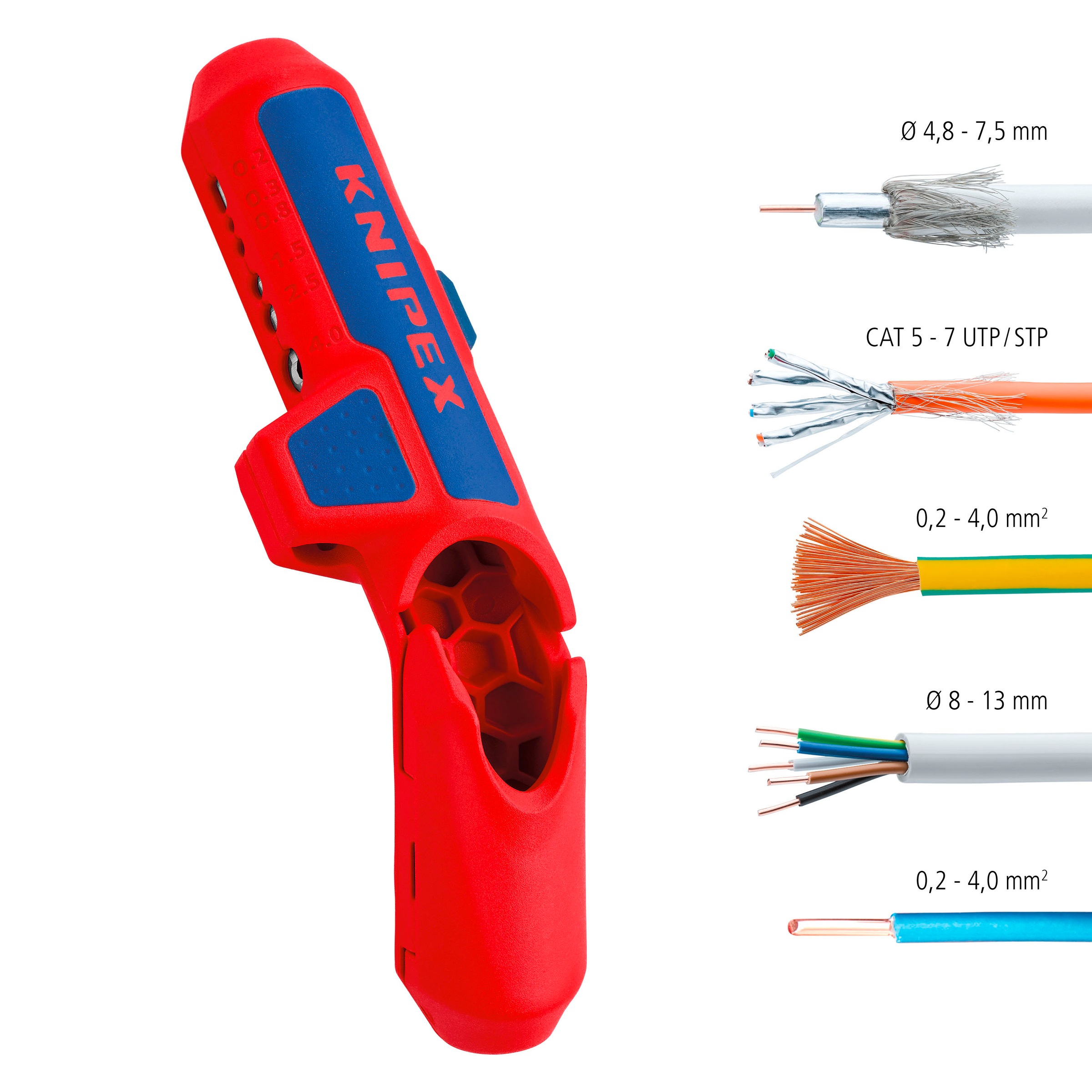 Knipex Abmantelungszange »16 95 01 SB ErgoStrip® Universal«, (1 tlg.), 135 mm