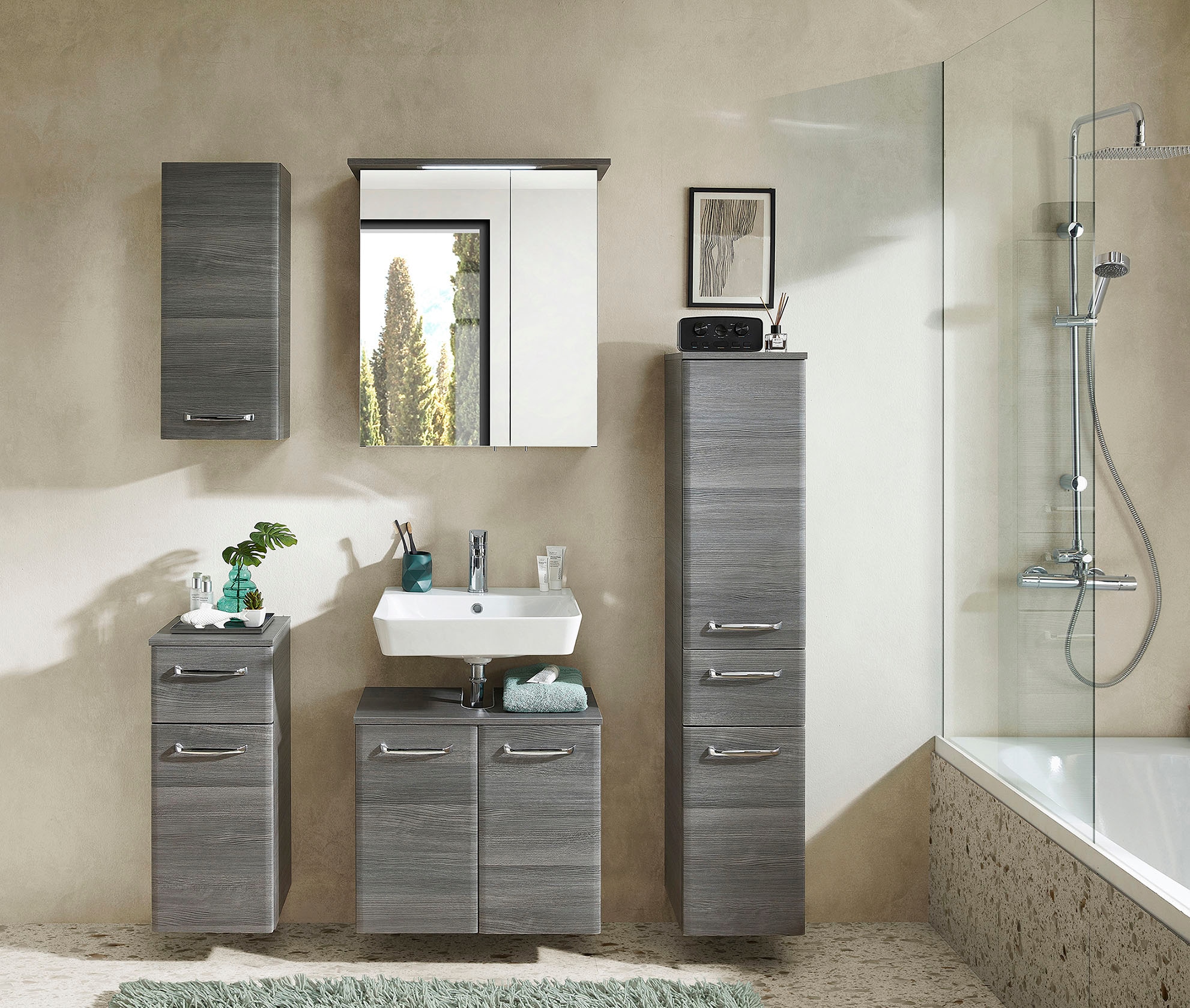 Saphir Waschbeckenunterschrank »Quickset Unterbeckenschrank mit 2 Türen, Siphonausschnitt, 60 cm breit«, Waschbeckenschrank inkl. Türdämpfer, Griffe in Chrom Glanz
