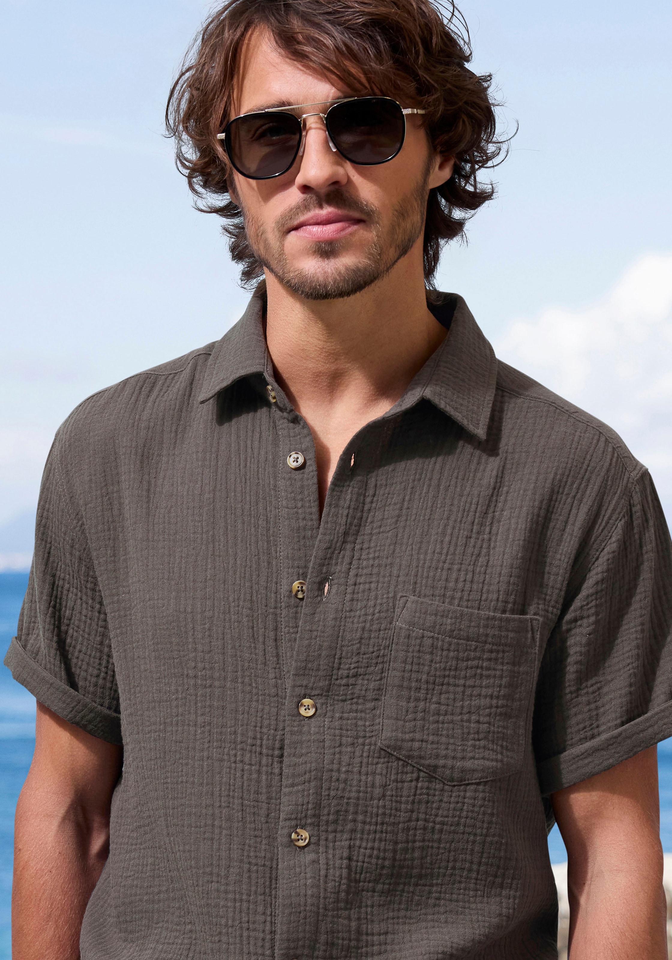 Beachtime Kurzarmhemd »Regular fit«, Kurzarm, Freizeithemd aus Musselin-Ware