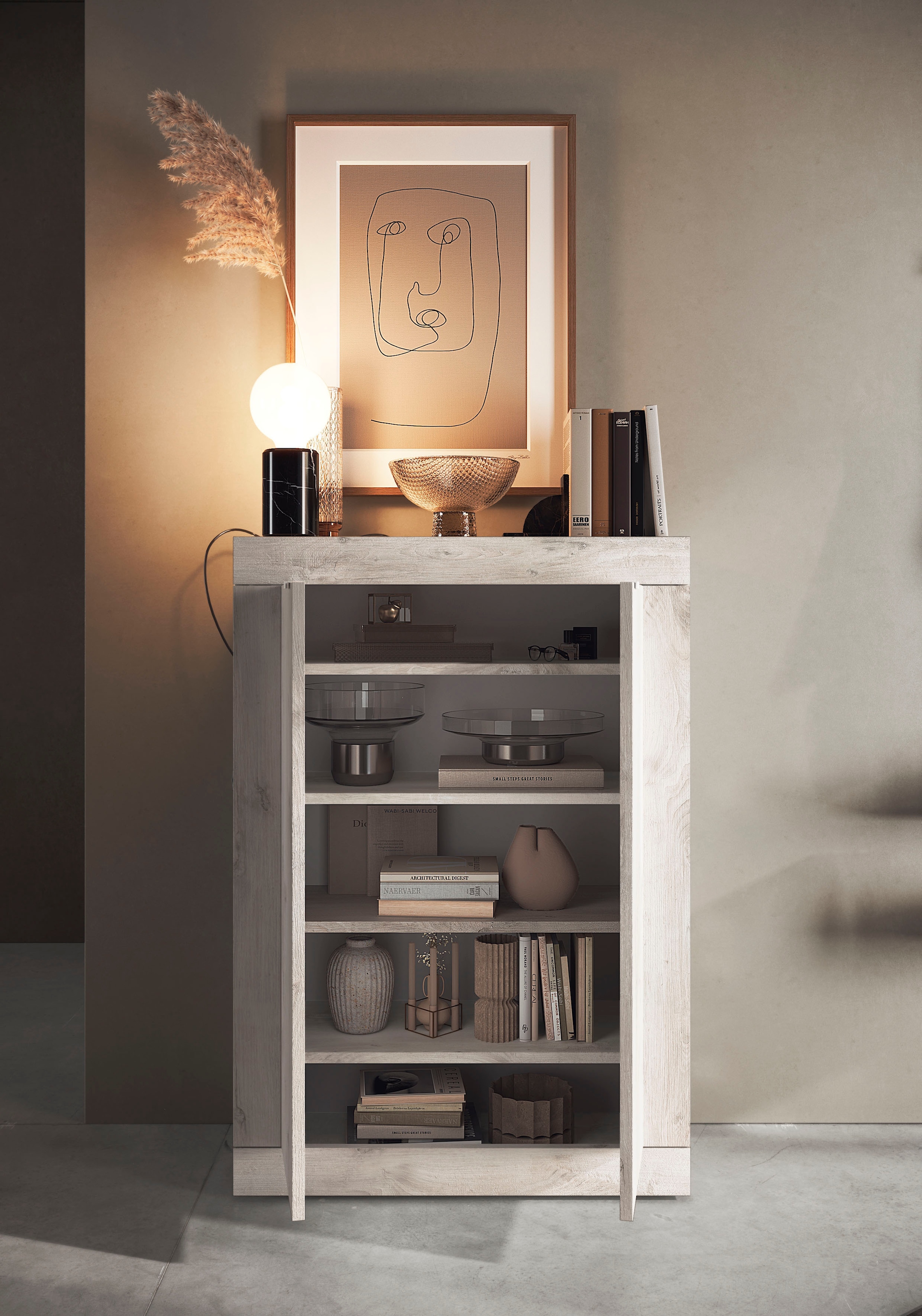 Home affaire Schuhschrank »Basic Breite 78 cm, Höhe 116 cm, Schuhkommode,« moderne Rahmenoptik, Metallgriffe, 4 Einlegeböden