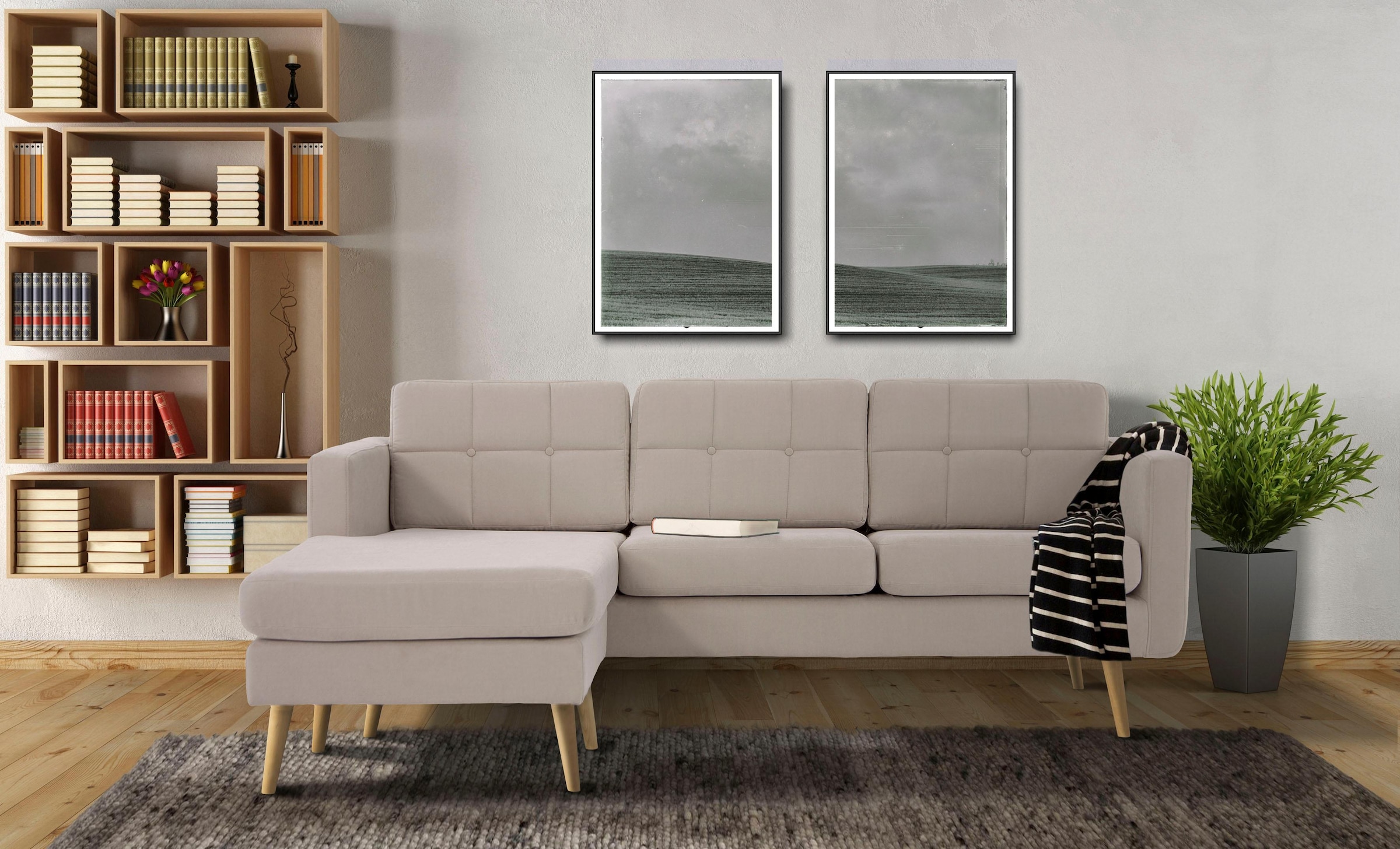 Home affaire Ecksofa »Brest L-Form«, mit Knopfheftung und Steppung im Rücken, geradliniges Design