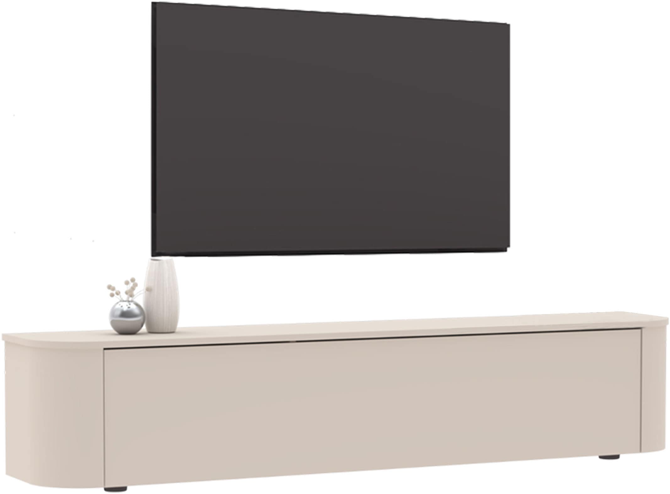 INOSIGN Lowboard »Lido, 181 cm breit, 1 Klappe, TV-Schrank, TV-Kommode, Medienboard« Formgebogenes MDF, Stirnseiten Rundung, Push-to-open, hängend/stehend