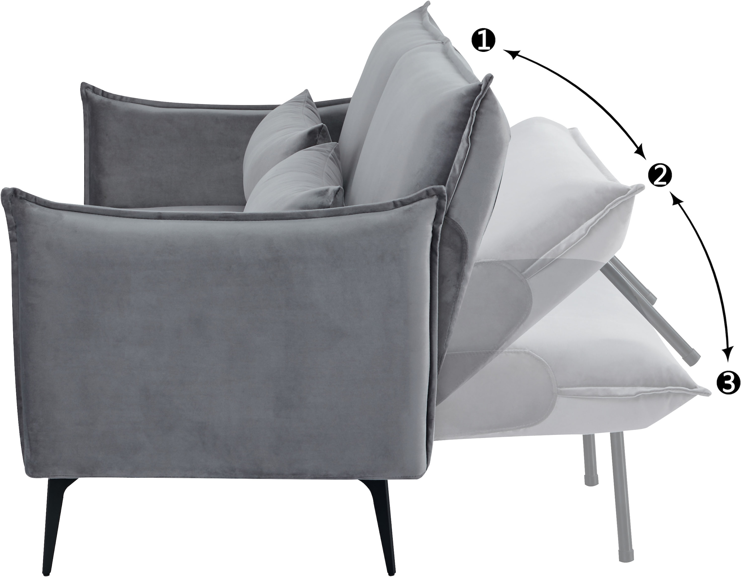 INOSIGN Schlafsofa »TULARE, 204 cm, klappbarer 3-Sitzer mit verstellbarer Rückenlehne,«, Schlaffunktion, Velvet-Samtvelours u. Webstoff