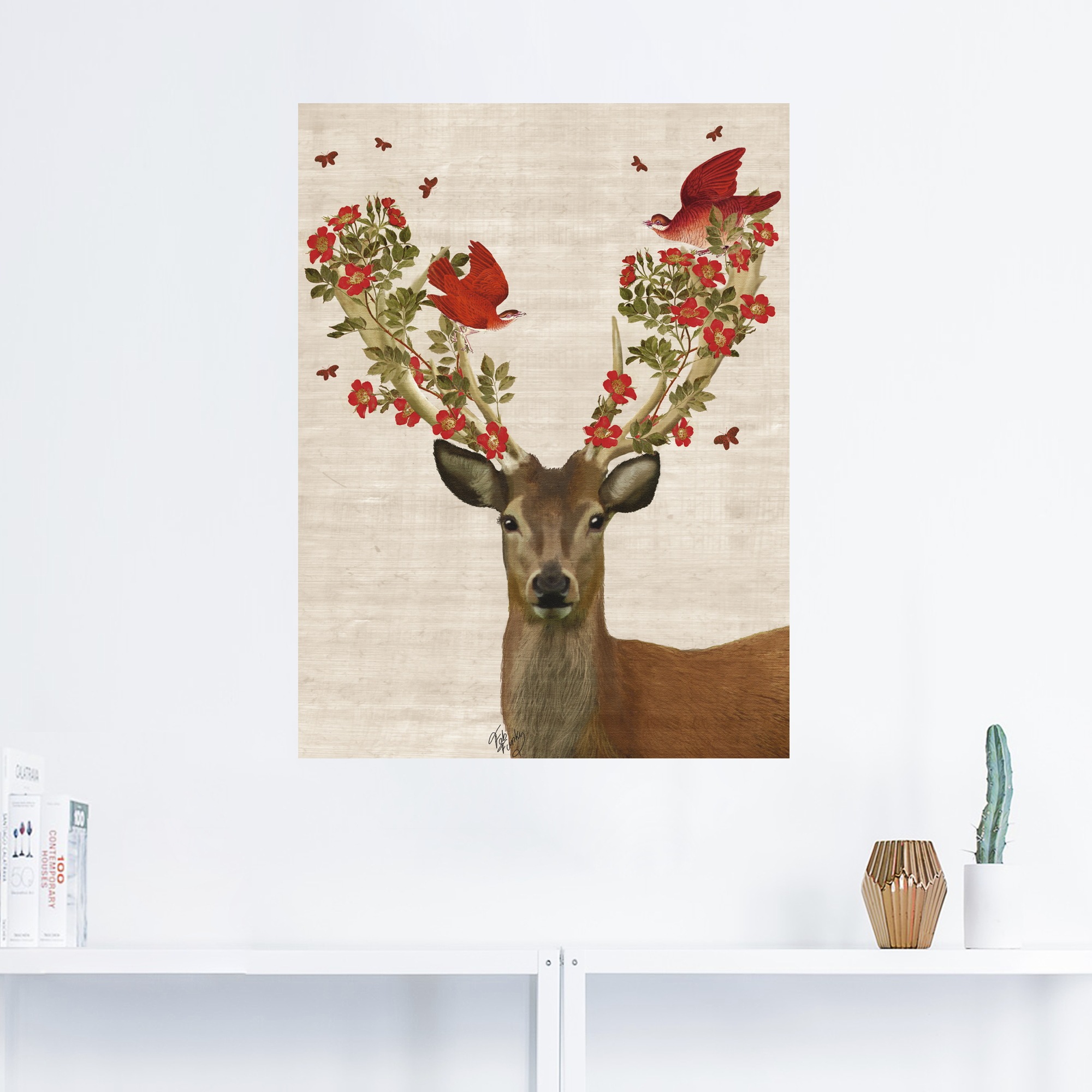 Artland Wandbild »Hirsch und Vögel Liebe«, Wildtiere, (1 St.), als Leinwandbild, Poster, Wandaufkleber in verschied. Größen