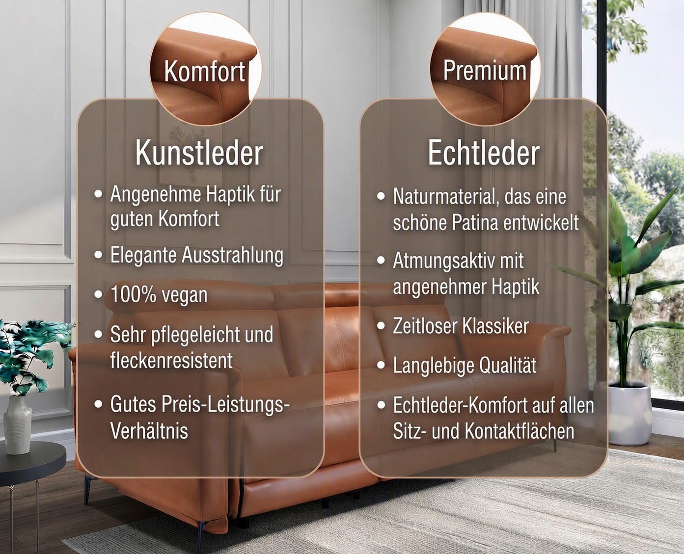 OTTO home 2-Sitzer »LUND Lederoptik, 160 cm, mit Relaxfunktion und Kopfteilverstellung« manuell od. elektrisch (m.USB-A), Federkern und Kopfteilverstellung