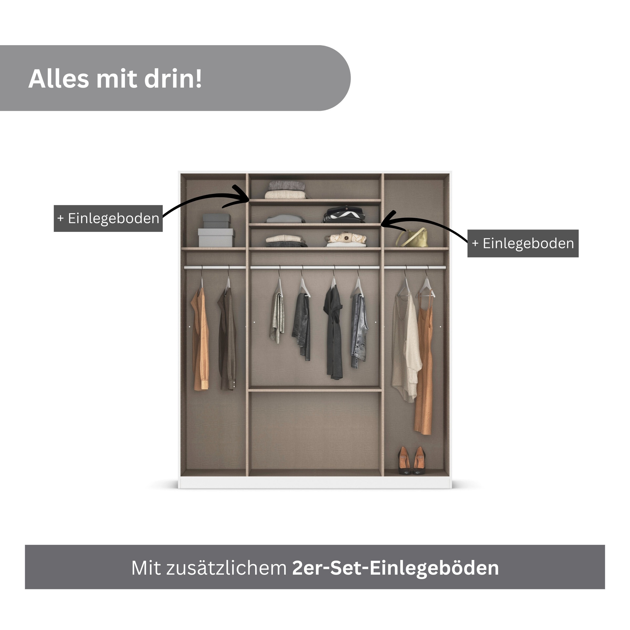 rauch Drehtürenschrank »Kleiderschrank Schrank Garderobe AGORDO mit Dekor- oder Hochglanzfront«, (in zwei Griff-Farben mit Dekor- oder Hochglanzfront), mit Außenschubkästen, in 6 Breiten und 2 Höhen MADE IN GERMANY