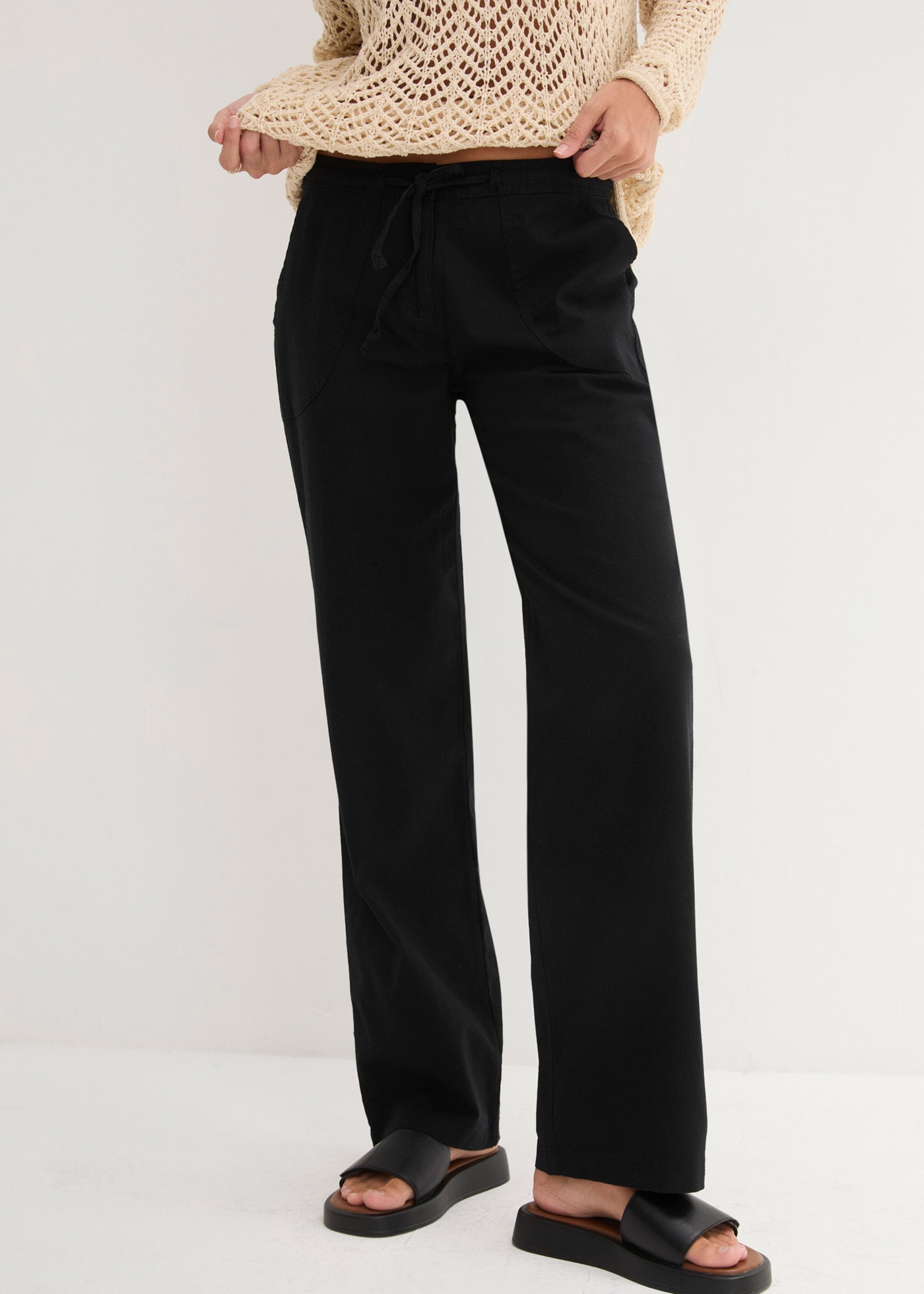 bonprix Leinenhose  Loose Fit, mit Kordelzugbund, mit Eingrifftaschen, mit Gesäßtaschen