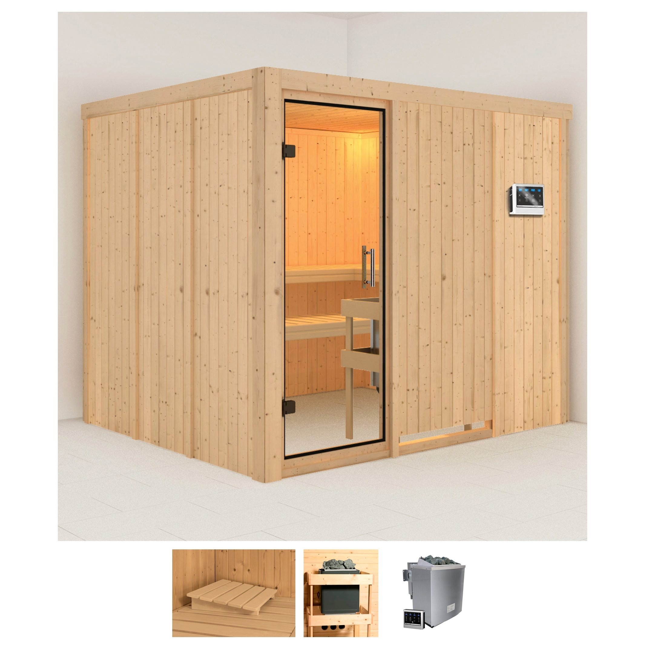 Karibu Sauna »Gitte« Set, 9-kW-Bio-Ofen mit externer Steuerung günstig online kaufen