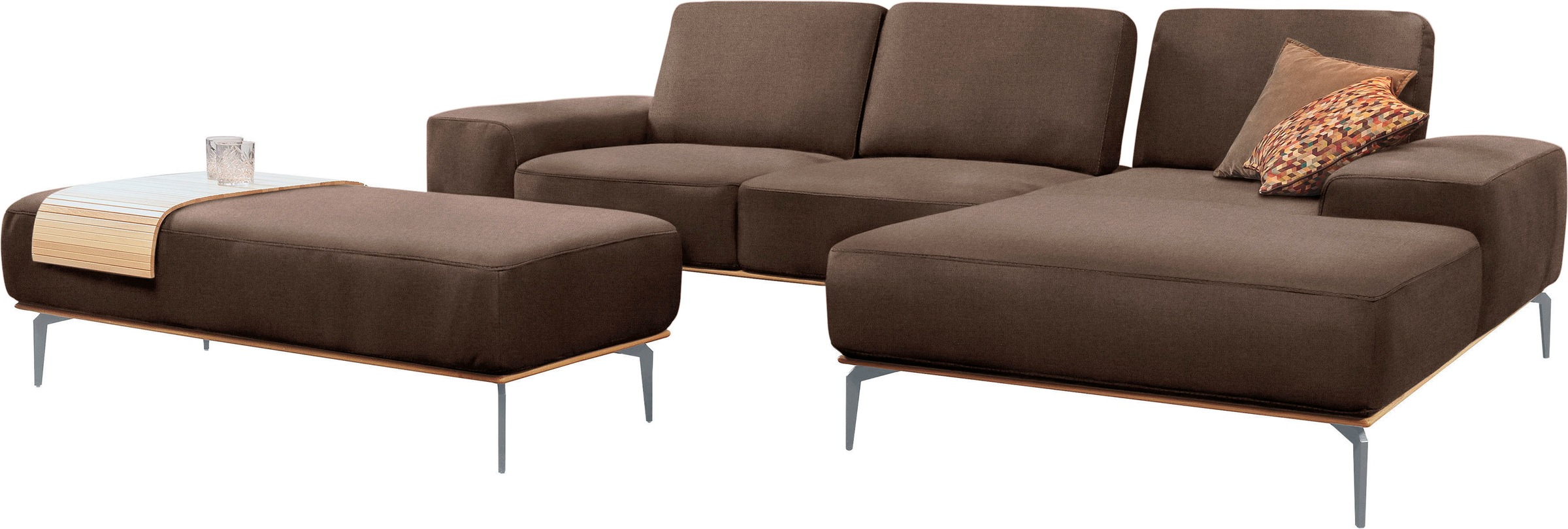 W.SCHILLIG Ecksofa »run, Designsofa mit tollem Sitzkomfort, bequem, L-Form«, mit elegantem Holzsockel, Füße in Silber matt, Breite 299 cm