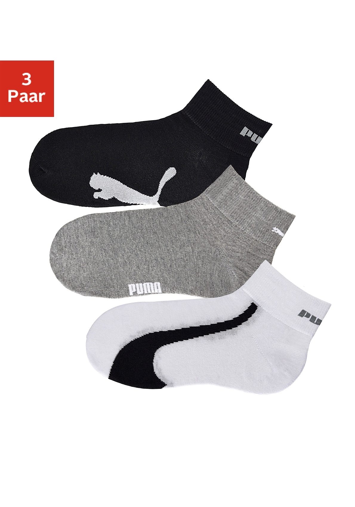 PUMA Kurzsocken »PUMA UNISEX LIFESTYLE QUARTER 3P«, (3 Paar, 3 Paar), mit kurzem geripptem Schaft