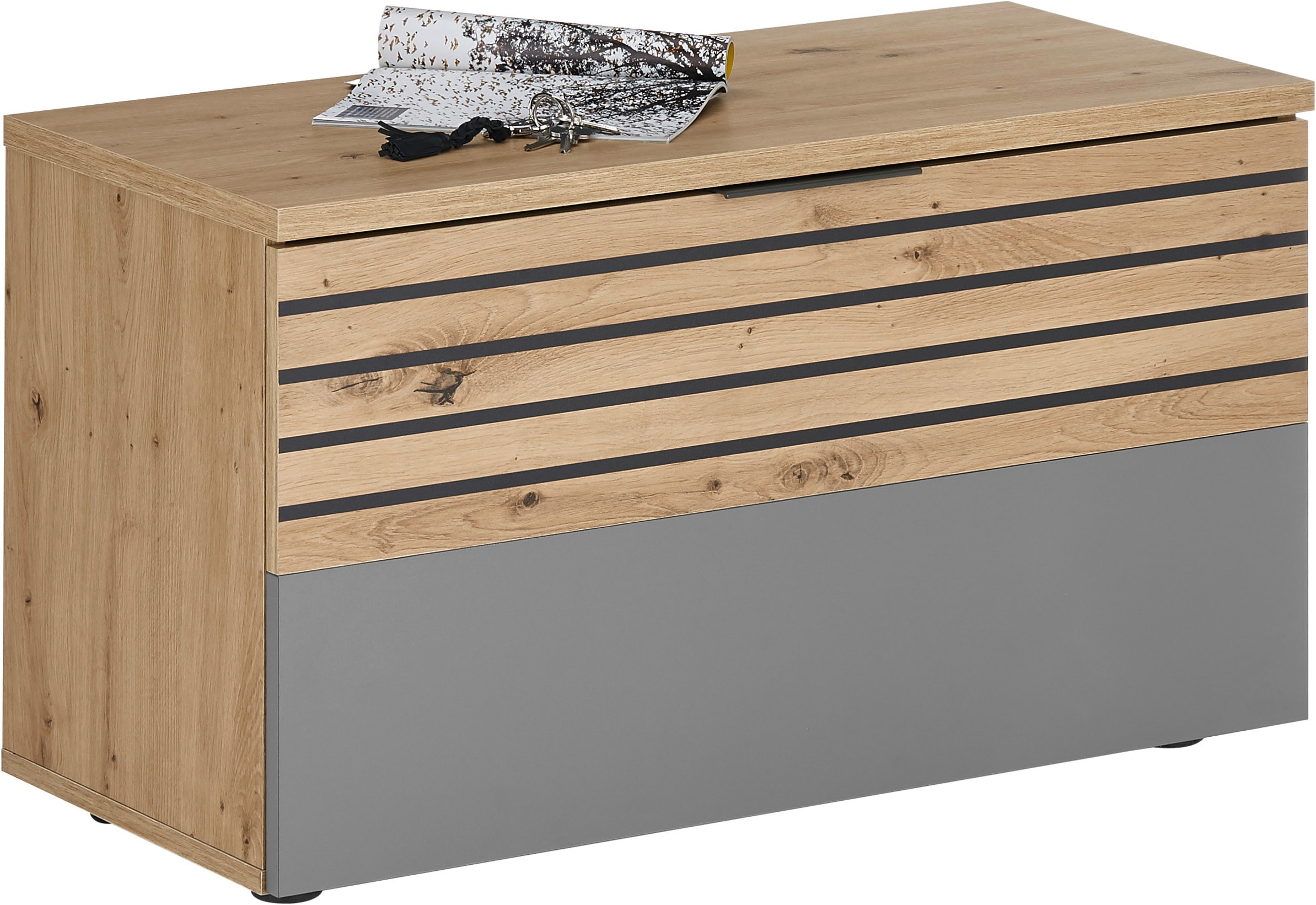 HBZ Schuhbank »Milan Garderobenbank, BxHxT 85x45x38 cm« 1 Stk. tlg. Mit 1 Klappe und 2 Fächer, belastbar bis 50 kg artisan eiche/grau + artisan eiche