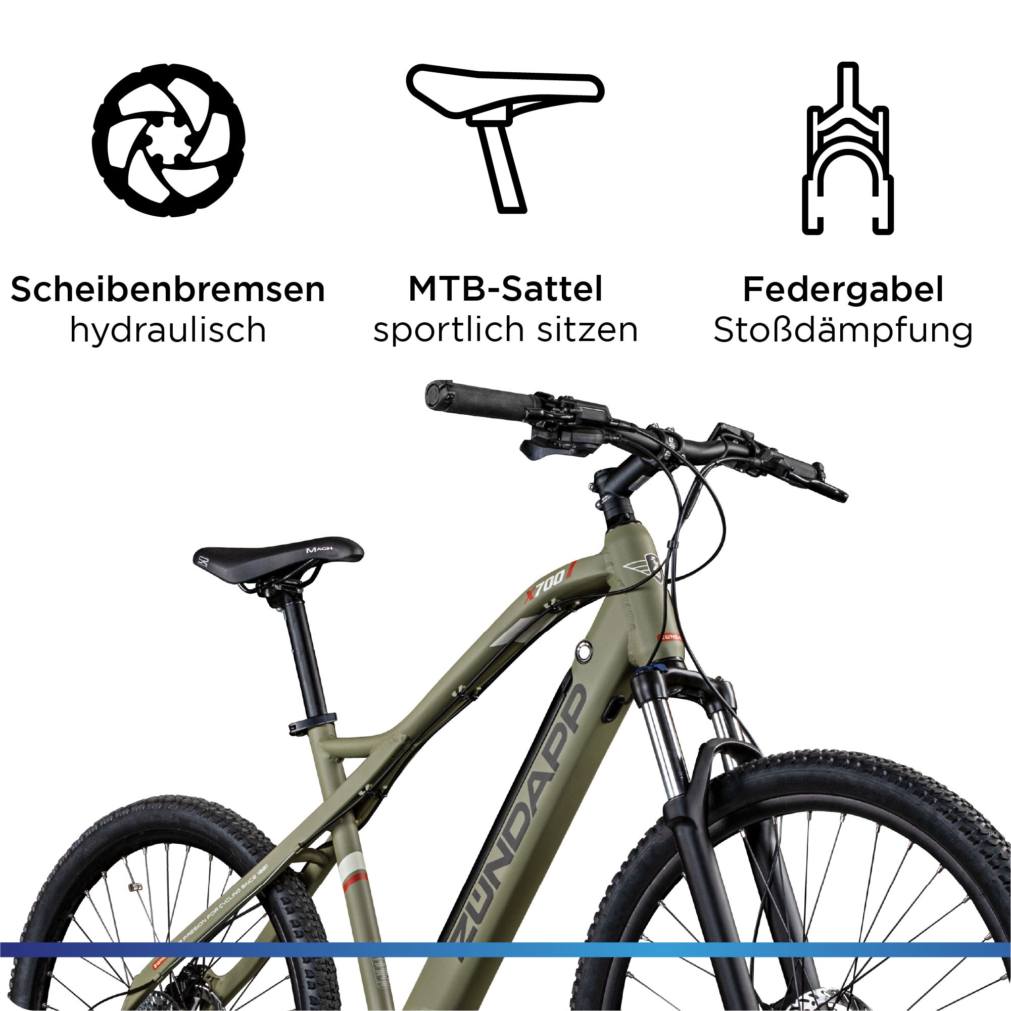 Zündapp E-Bike »X700«, 9 Gang, SunRace, LD RD-M91, Mittelmotor 250 W, Pedelec, Elektrofahrrad für Damen u. Herren, MTB