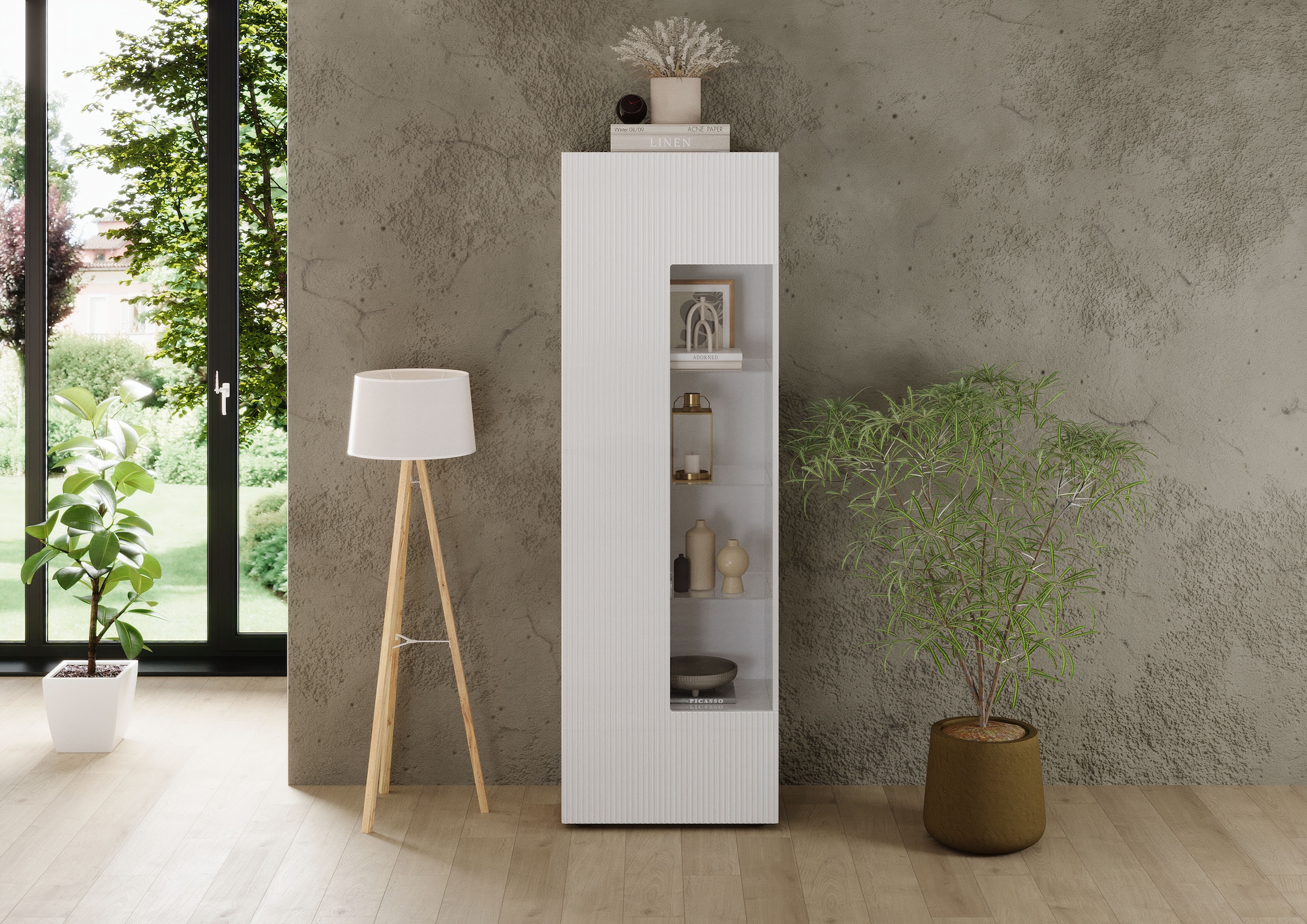 INOSIGN Vitrine »Country Höhe 187 cm, Hochschrank mit 1 Tür, Anrichte, Standvitrine«, geriffelte Front, modern u. elegant, viel Stauraum