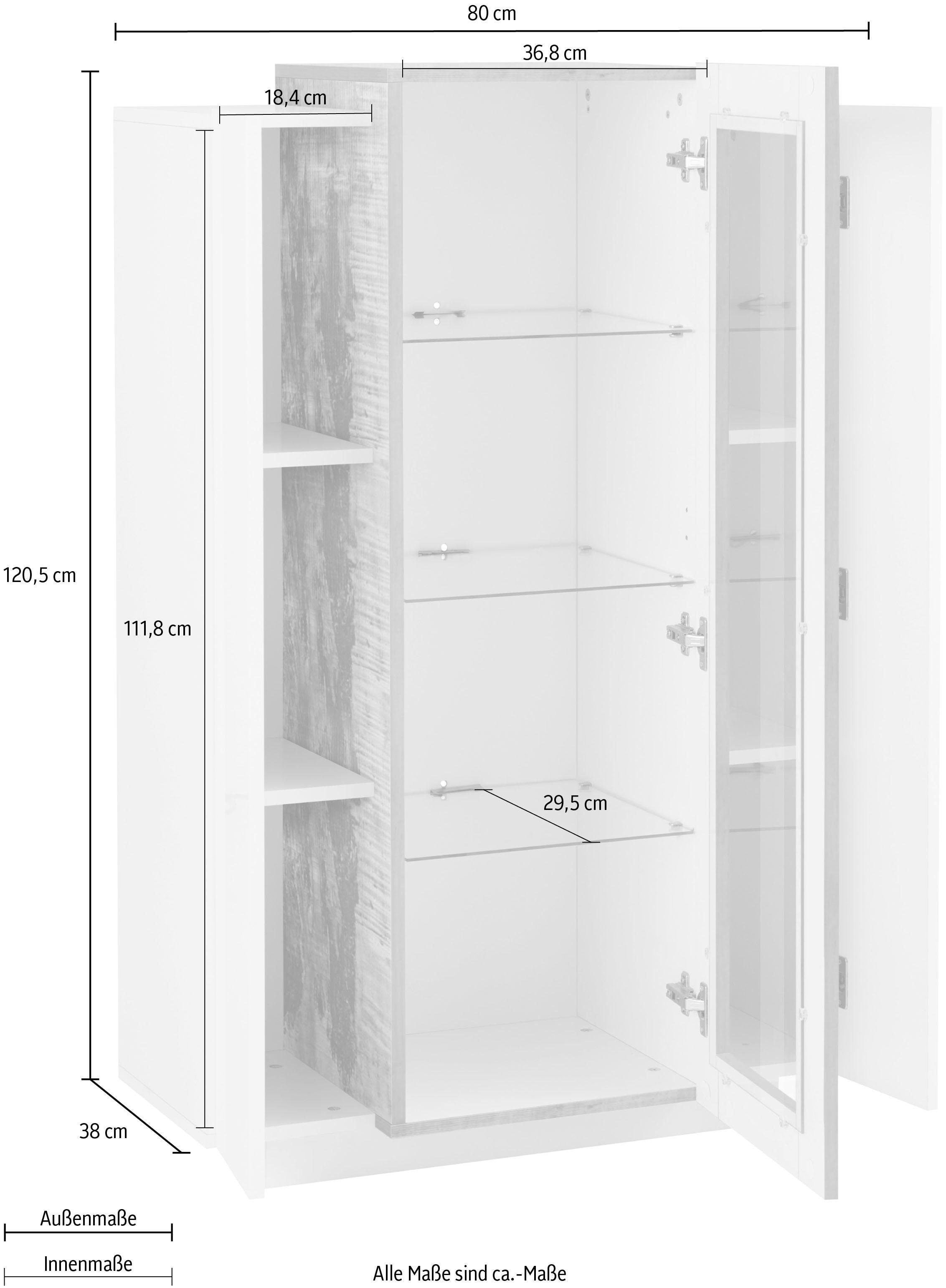 INOSIGN Vitrine »Coro, Vitrine, Glasvitrine, Vitrinenschrank, Stauraumvitrine«, 3 Türen davon 1 Glastür,9 Fächer, Doppeltiefe, Höhe 120,5