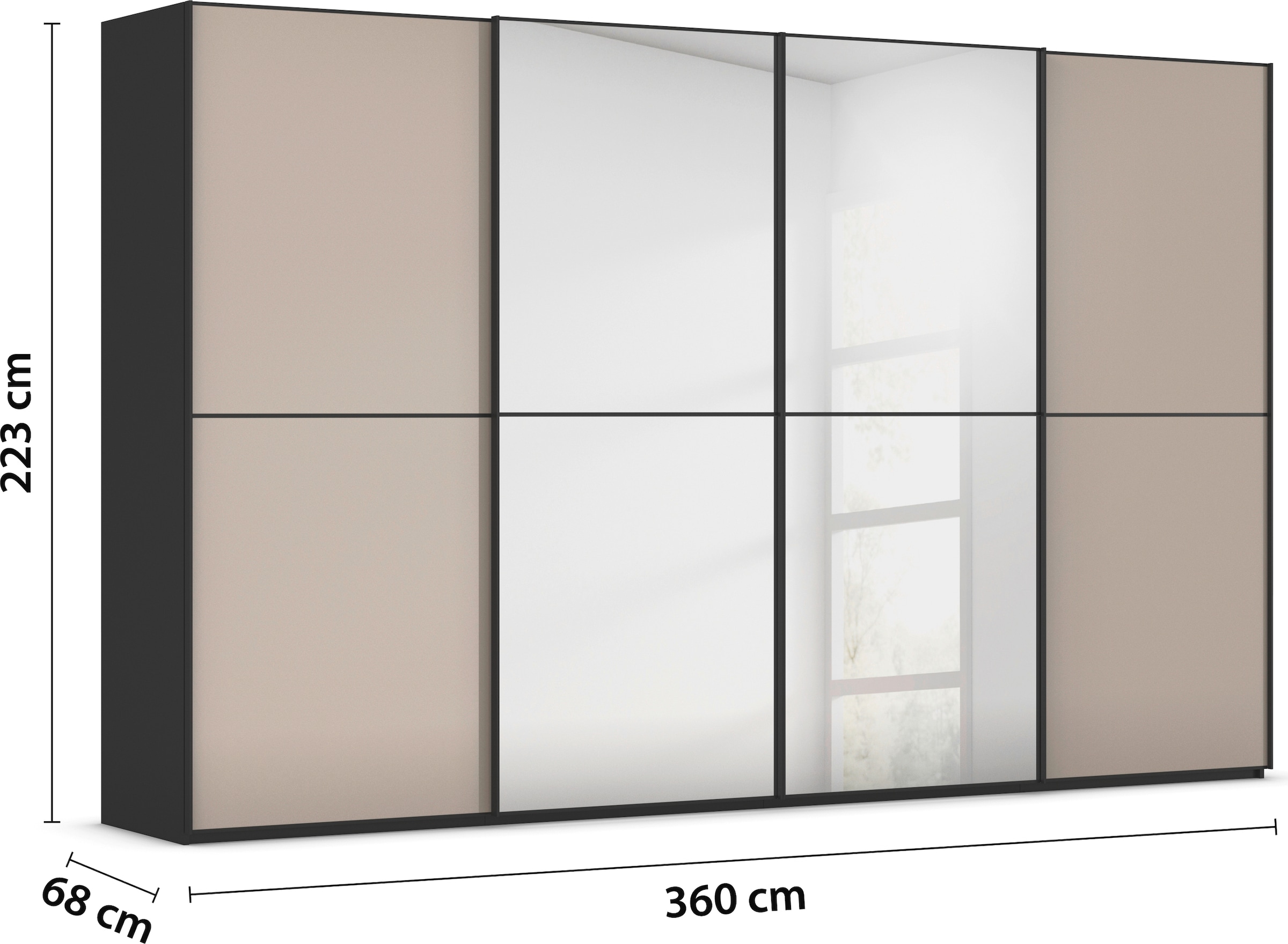 rauch Schwebetürenschrank »Kleiderschrank Schrank Garderobe Schlafzimmerschrank SCALE-DUO«, edle zweigeteilte Türen Spiegel/Glas-Mix 3 Zierleisten MADE IN GERMANY