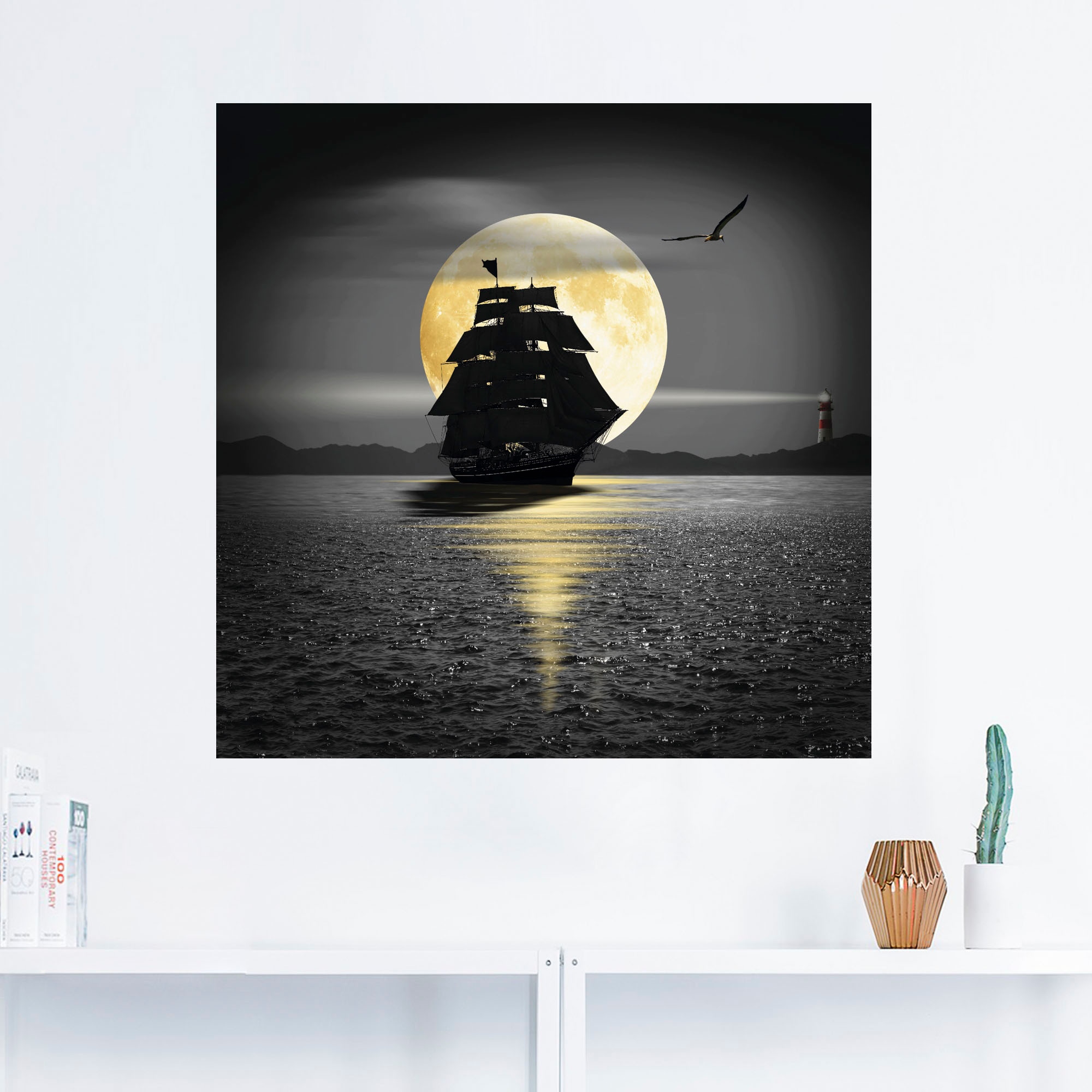 Artland Wandbild »Ein Schiff mit schwarzen Segeln«, Boote & Schiffe, (1 St.), als Leinwandbild, Poster, Wandaufkleber in verschied. Größen