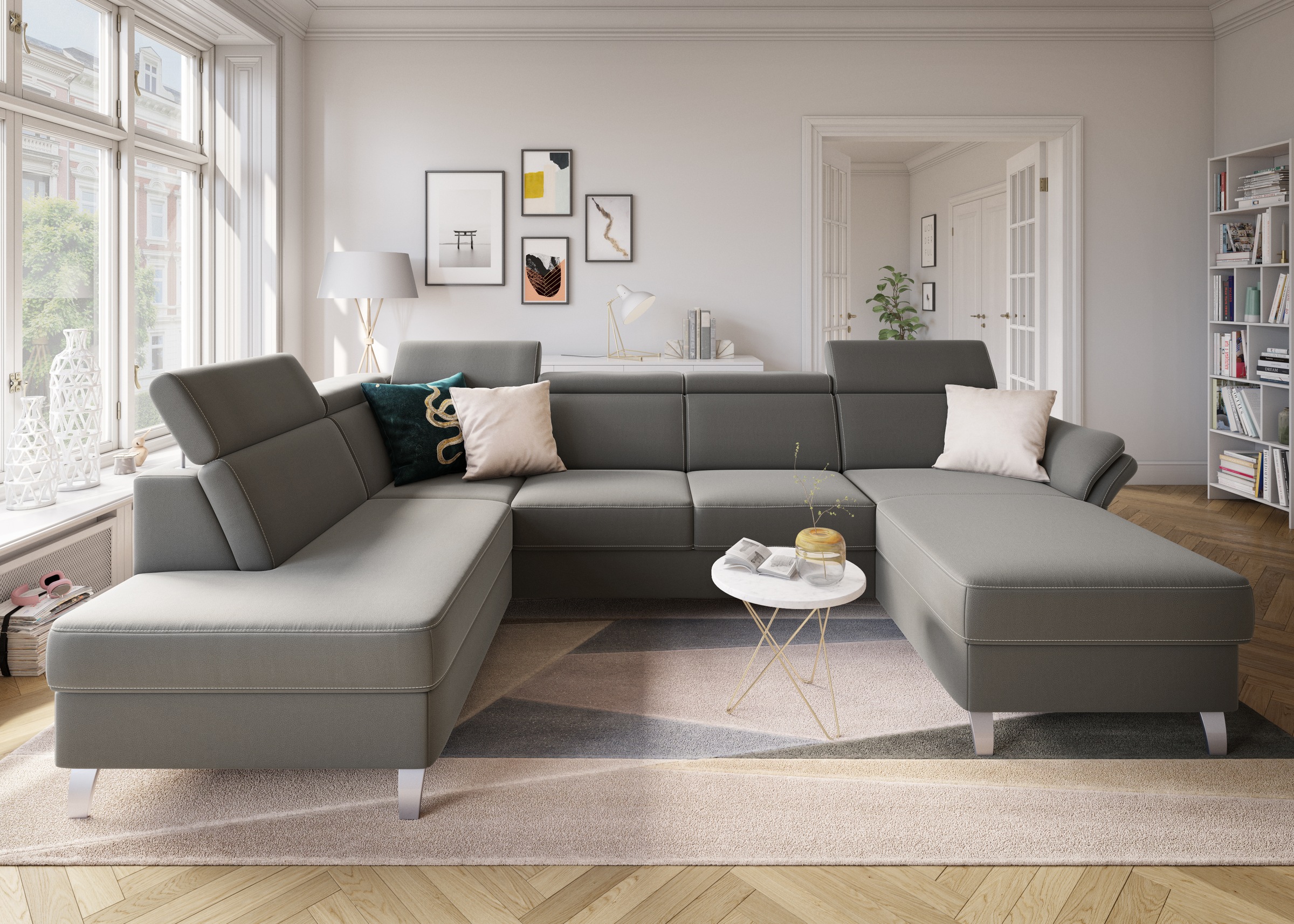 sit&more Wohnlandschaft »Vincenzo U-Form«, inklusive Kopfteilverstellung, wahlweise mit Bettfunktion, Bettkasten