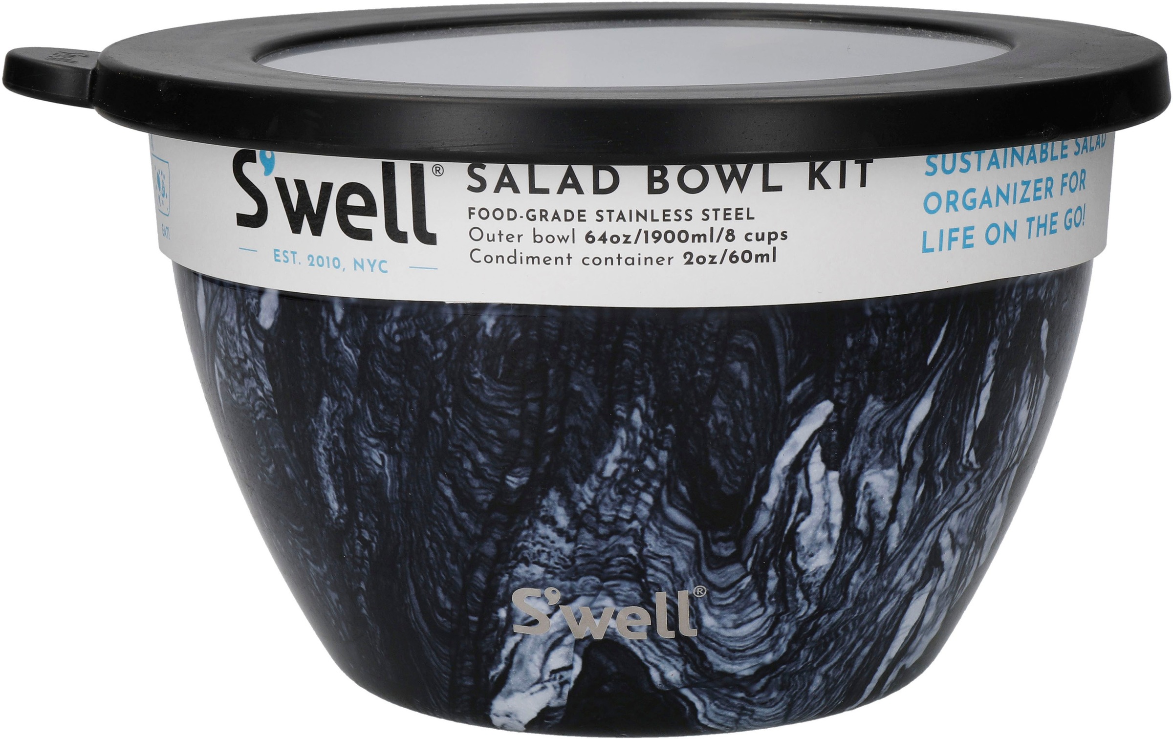 S'well Salatschüssel »S'well Onyx Salad Bowl Kit, 1.9L«, 3 tlg., aus Edelstahl, Therma-S'well®-Technologie, vakuumisolierten Außenschale