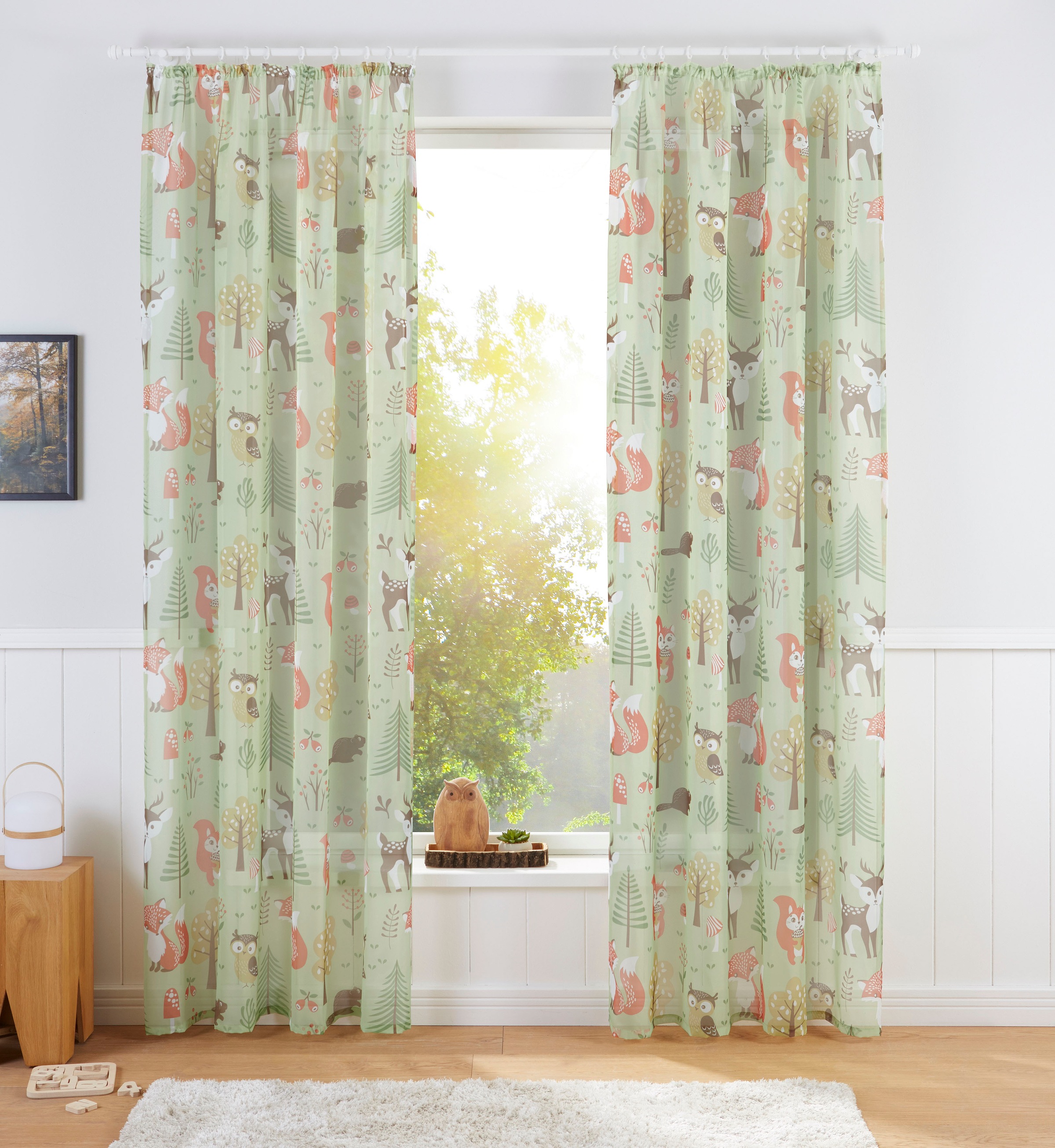 Gardine OTTO HOME "Waldtiere" Gr. 1, grün, B:140cm H:145cm