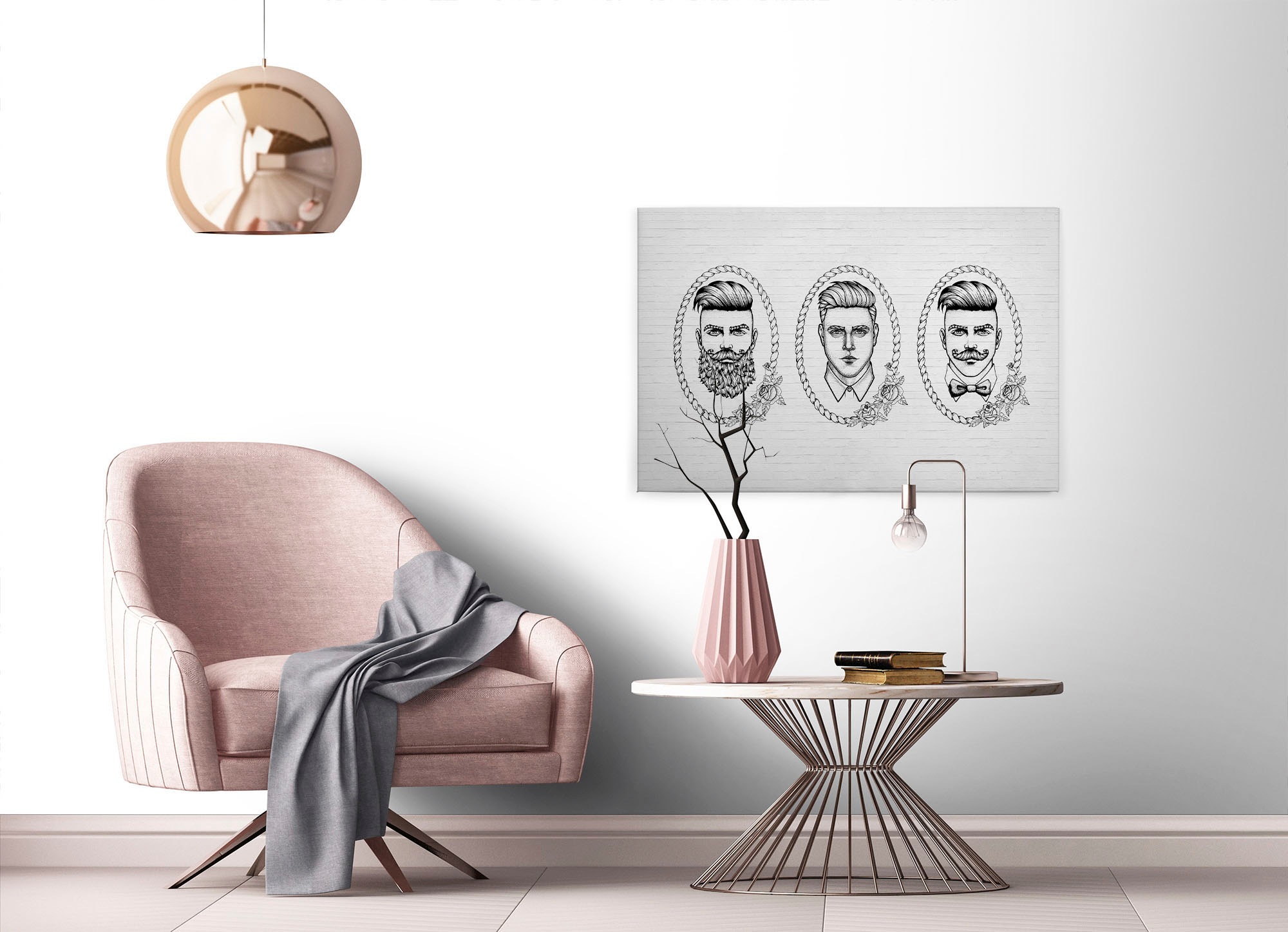 A.S. Création Leinwandbild »iconic 3«, Kunst-Modern-Kinder, (1 St.), Schwarz-Weiß Zeichnung Rockabilly Keilrahmen Leinwand-Bild Wohnzimmer