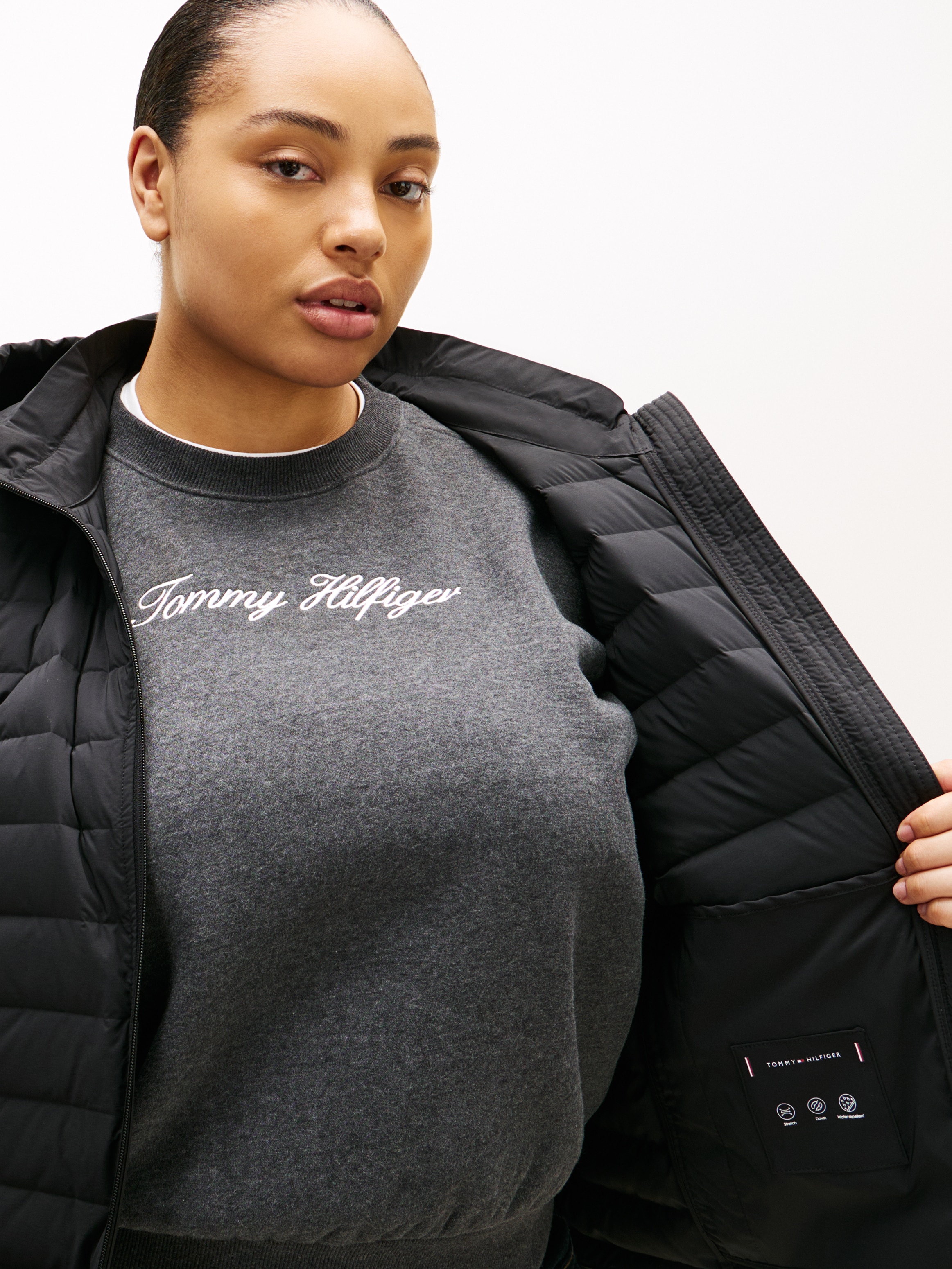 Tommy Hilfiger Curve Steppjacke »CRV STRETCH NYLON LW DOWN JACKET« mit Kapuze in großen Größen