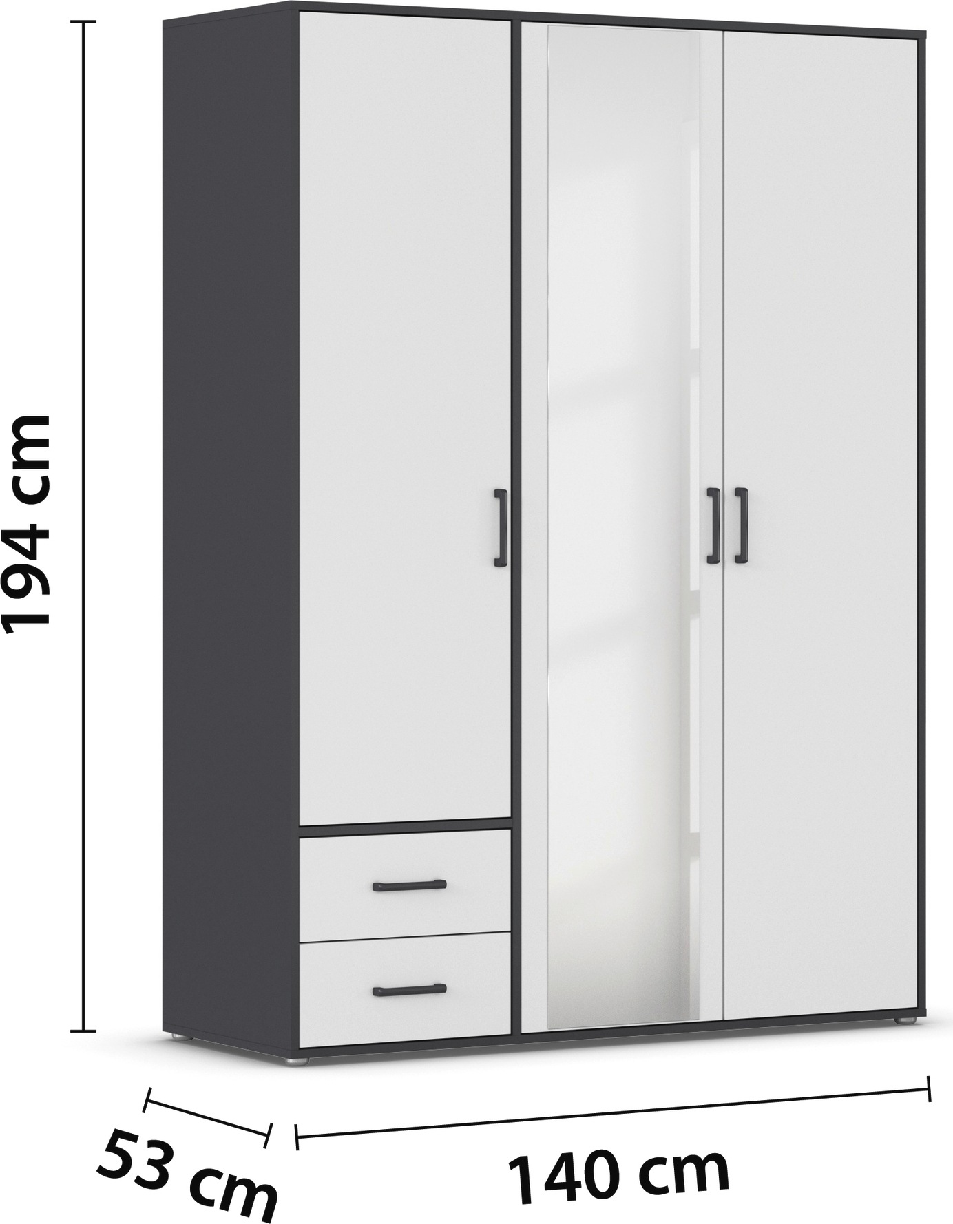 rauch Drehtürenschrank »Kleiderschrank Schrank Garderobe Wäscheschrank VOYAGER«, (in 3 verschiedenen Ausstattungen BASIC/CLASSIC/PREMIUM), mit modernen Griffen in Graumetallic, inkl. Schubkästen und Spiegel