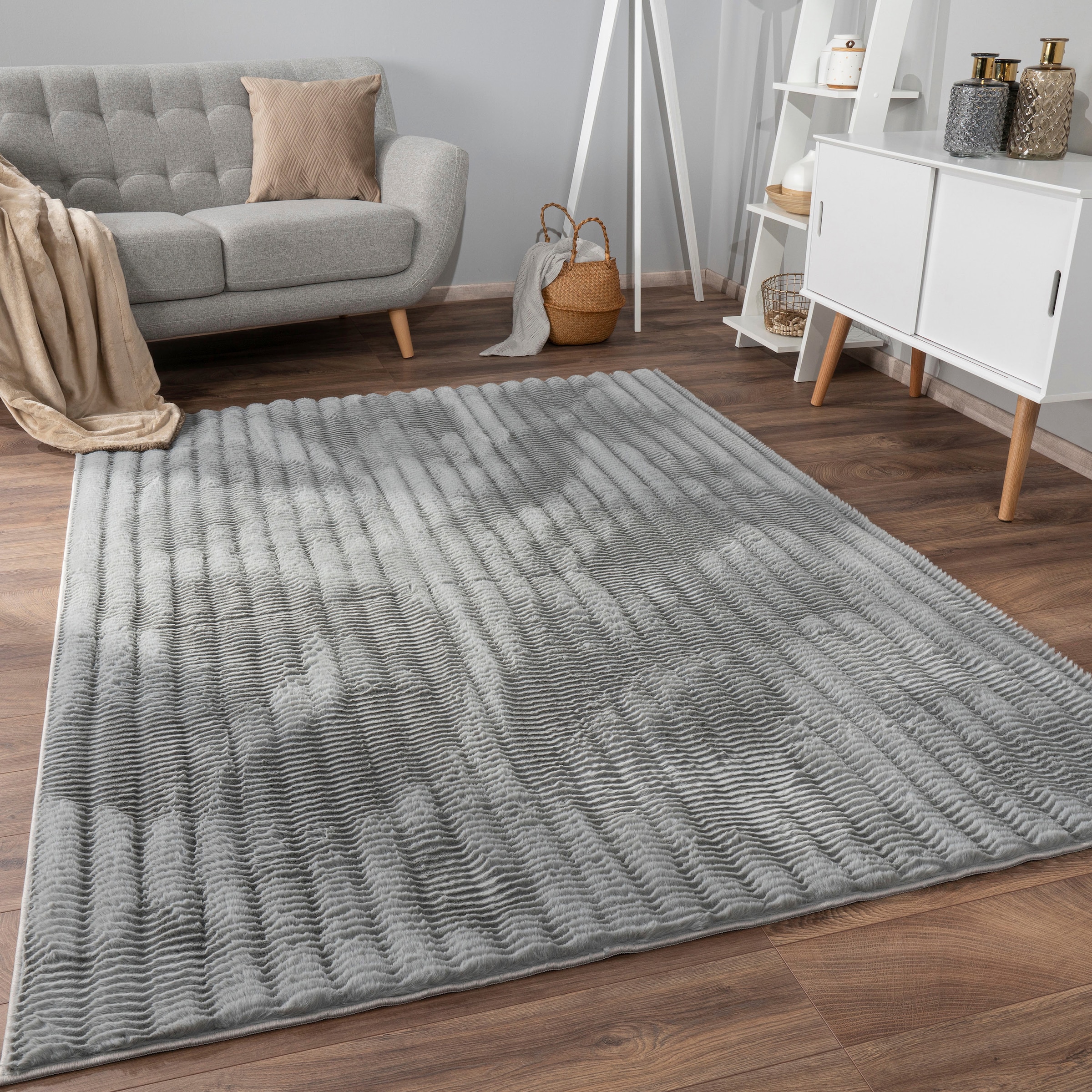 Paco Home Hochflor-Teppich »Arnheim 743«, rechteckig, 27 mm Höhe, Uni Farben, Wellen Muster, besonders weich, Hoch-Tief Effekt